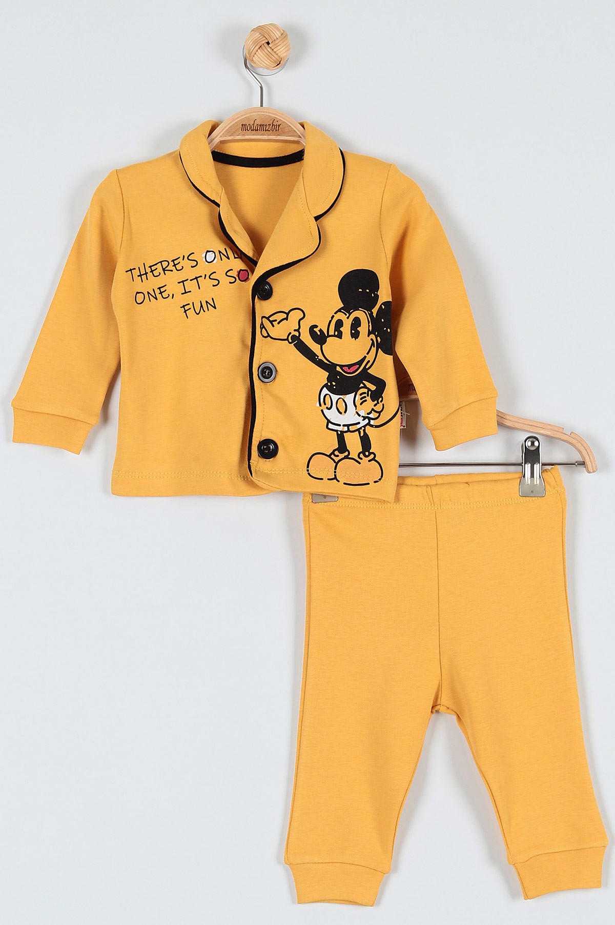Sarı (6-18 Ay) Fun Fare Baskılı Düğme Detaylı Erkek Bebe Takım 181739