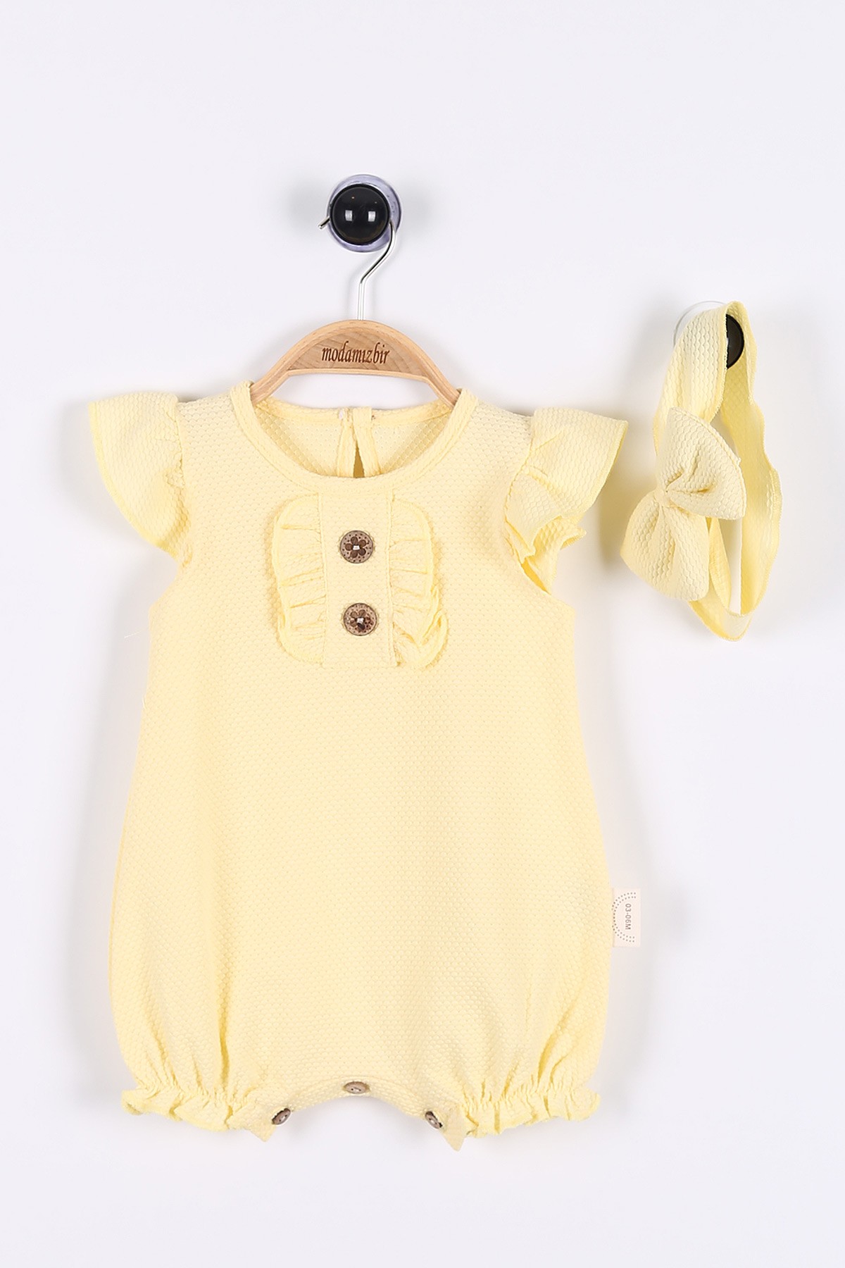 Sarı (6-18 Ay) Güpürlü Düğme Detaylı Kız Bebe Tulum 175395