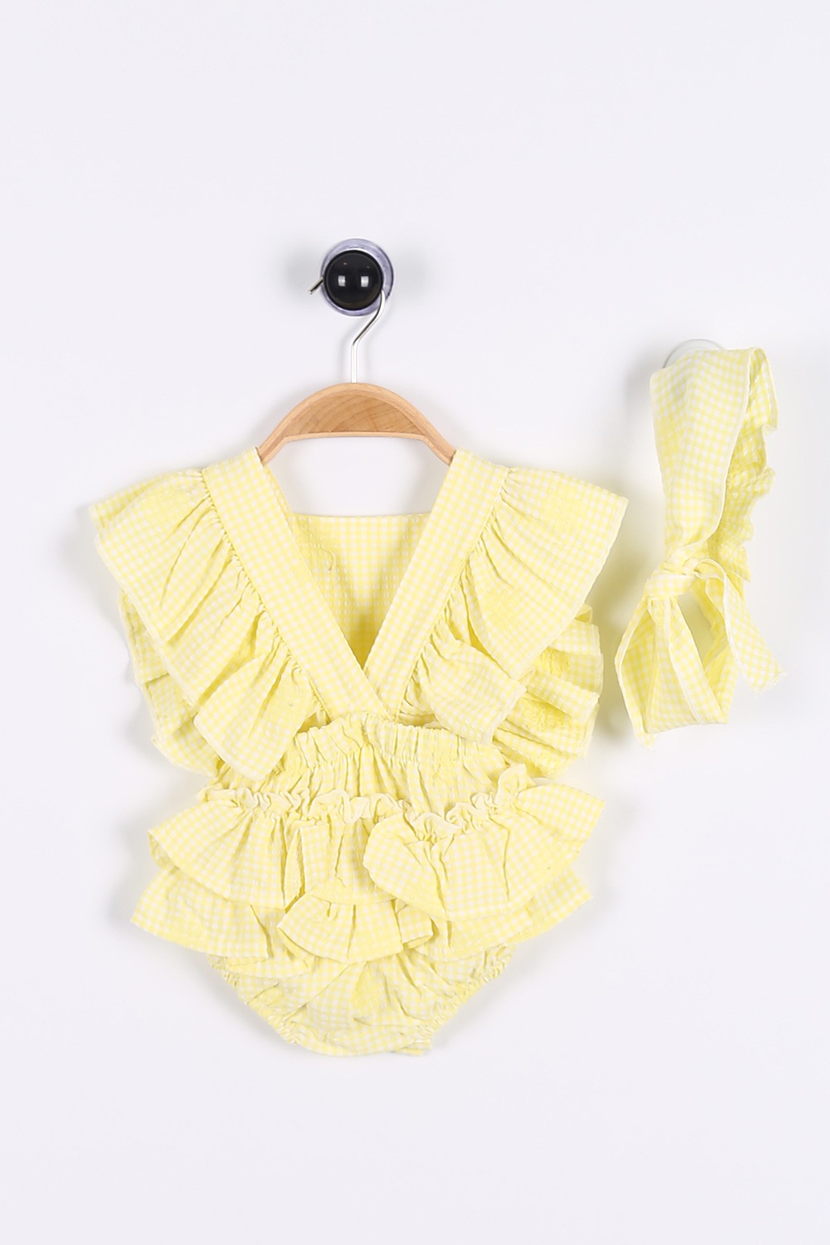 Sarı (6-18 Ay) Papatya Nakışlı Güpürlü Bandanalı Kız Bebe Tulum 175465