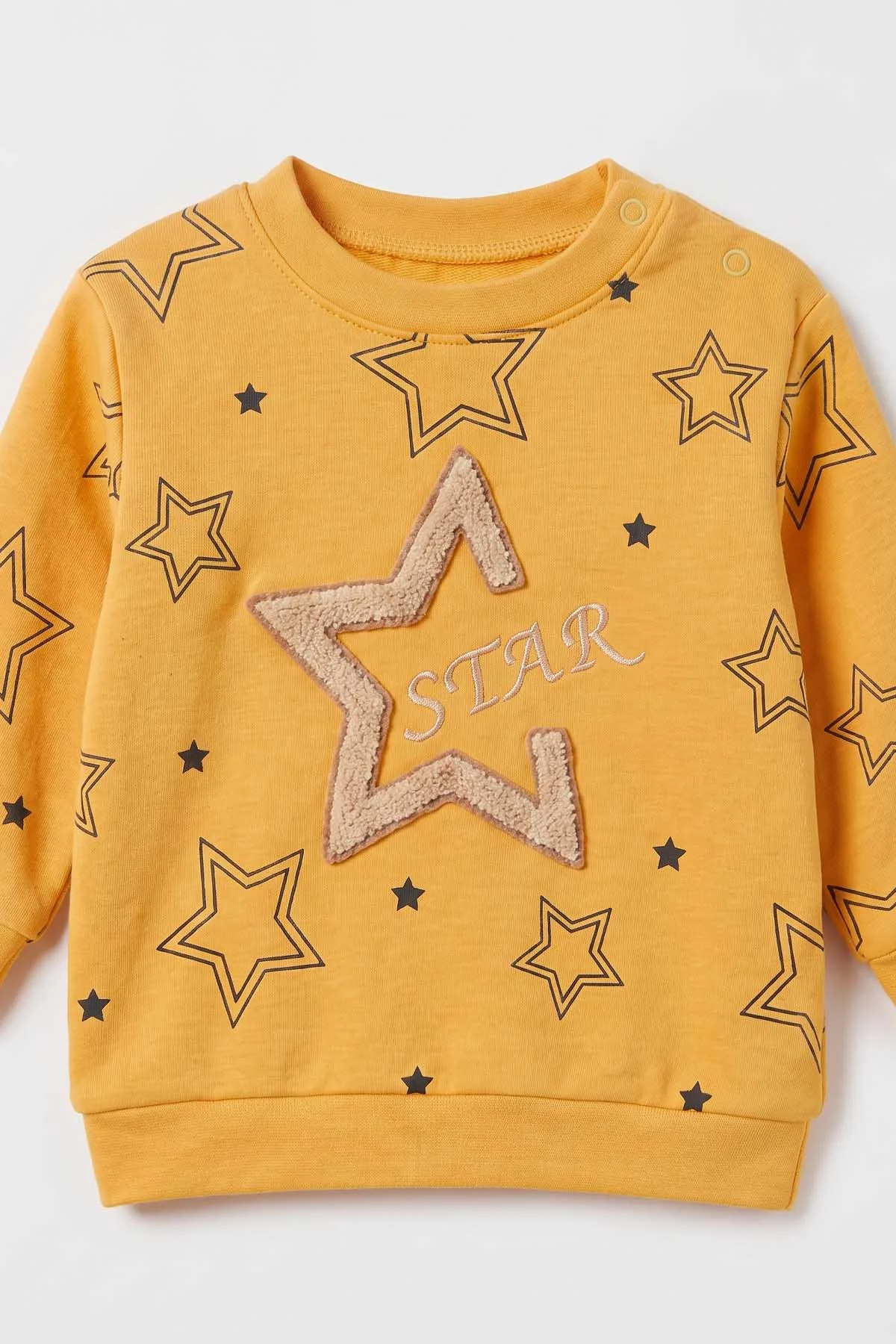 Sarı (6-18 Ay) Star Nakışlı Penye Erkek Bebek Mevsimlik Takım 488220