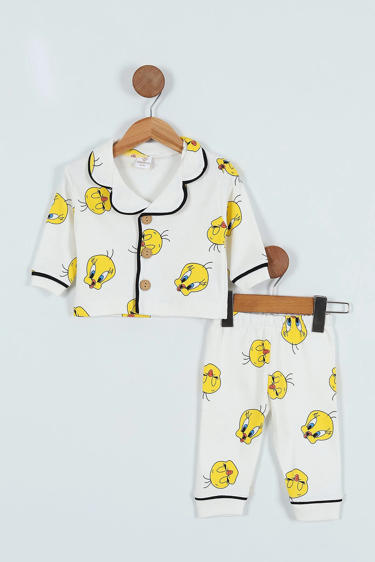 Sarı (6-24 Ay ) Civciv Baskılı Düğme Detaylı Bebe Pijama Takım 251325