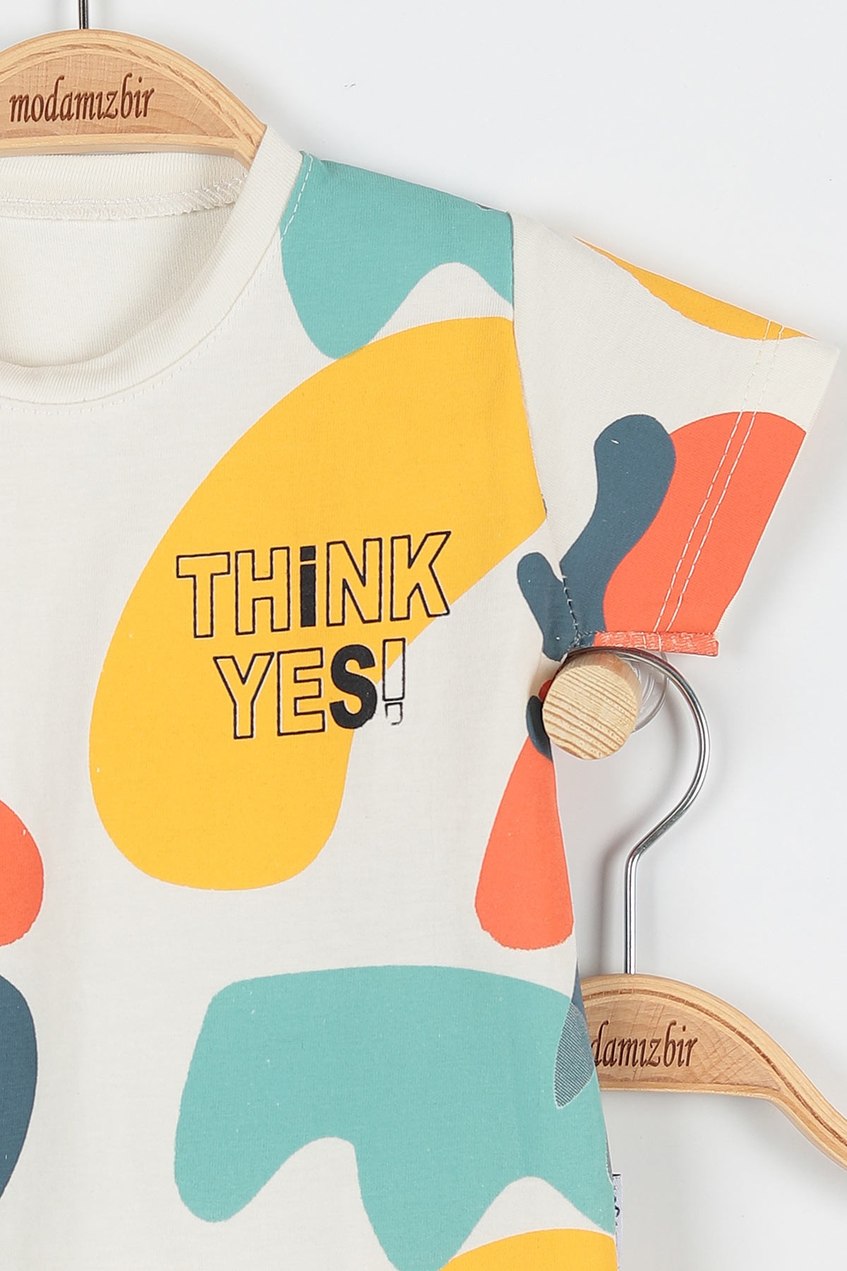 Sarı (6-24 Ay) Think Yes Baskılı Düğmeli Şortlu Erkek Bebe Takım 173486