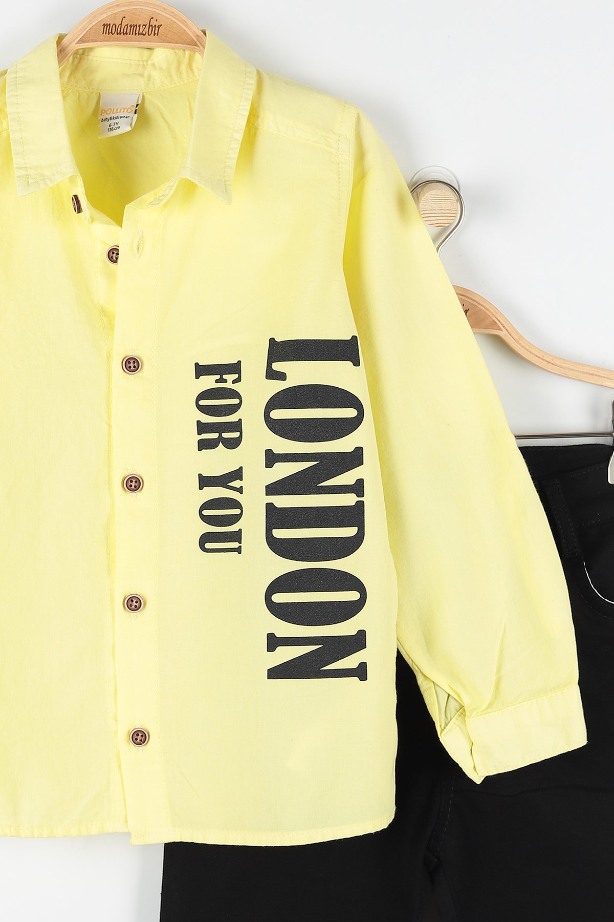 Sarı (6-9 Yaş) London For You Baskılı Kol Katlamalı Erkek Çocuk Takım 173260