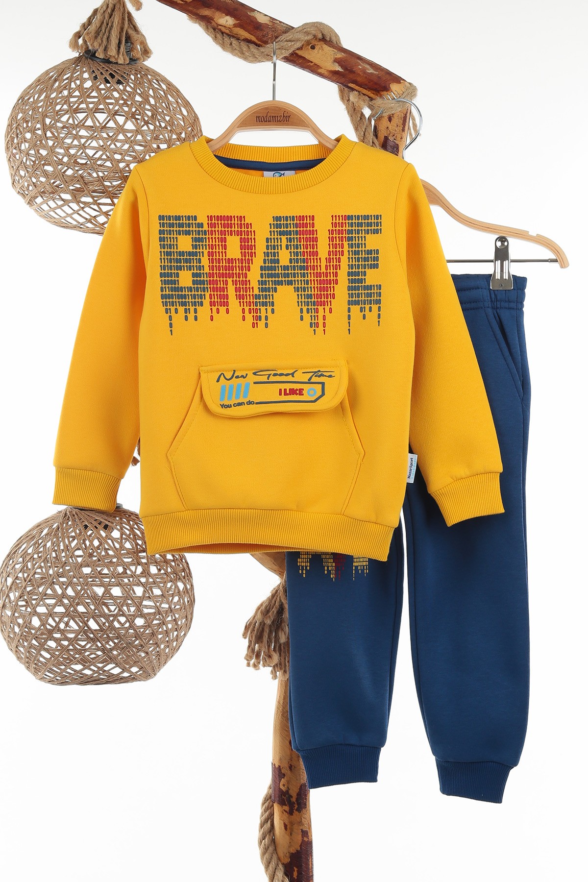 Sarı (7-10 Yaş) Brave Baskılı Üç İp Şardonlu Erkek Çocuk Takım 138220