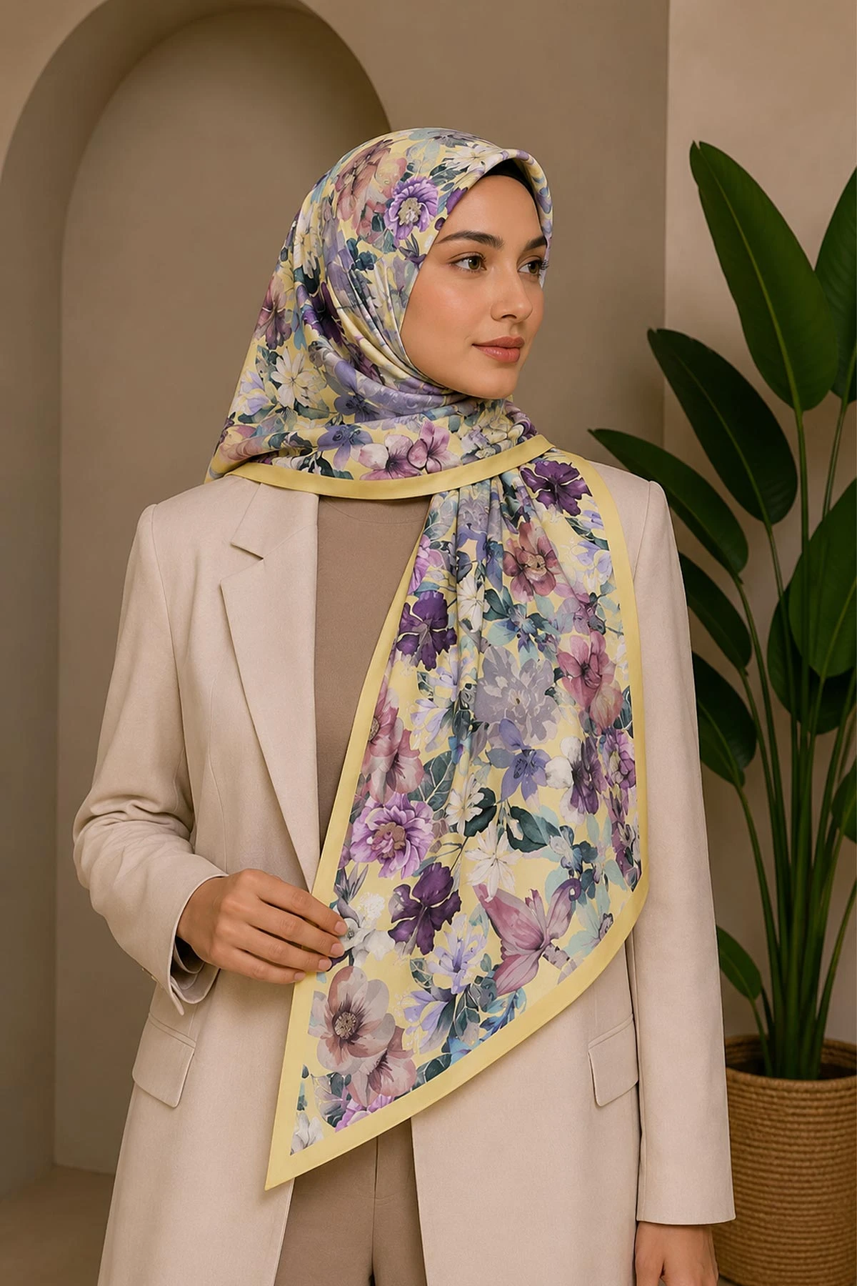 Sarı 70x180 Cm Dijital Baskılı Botanik Desen Soft Şal 482162