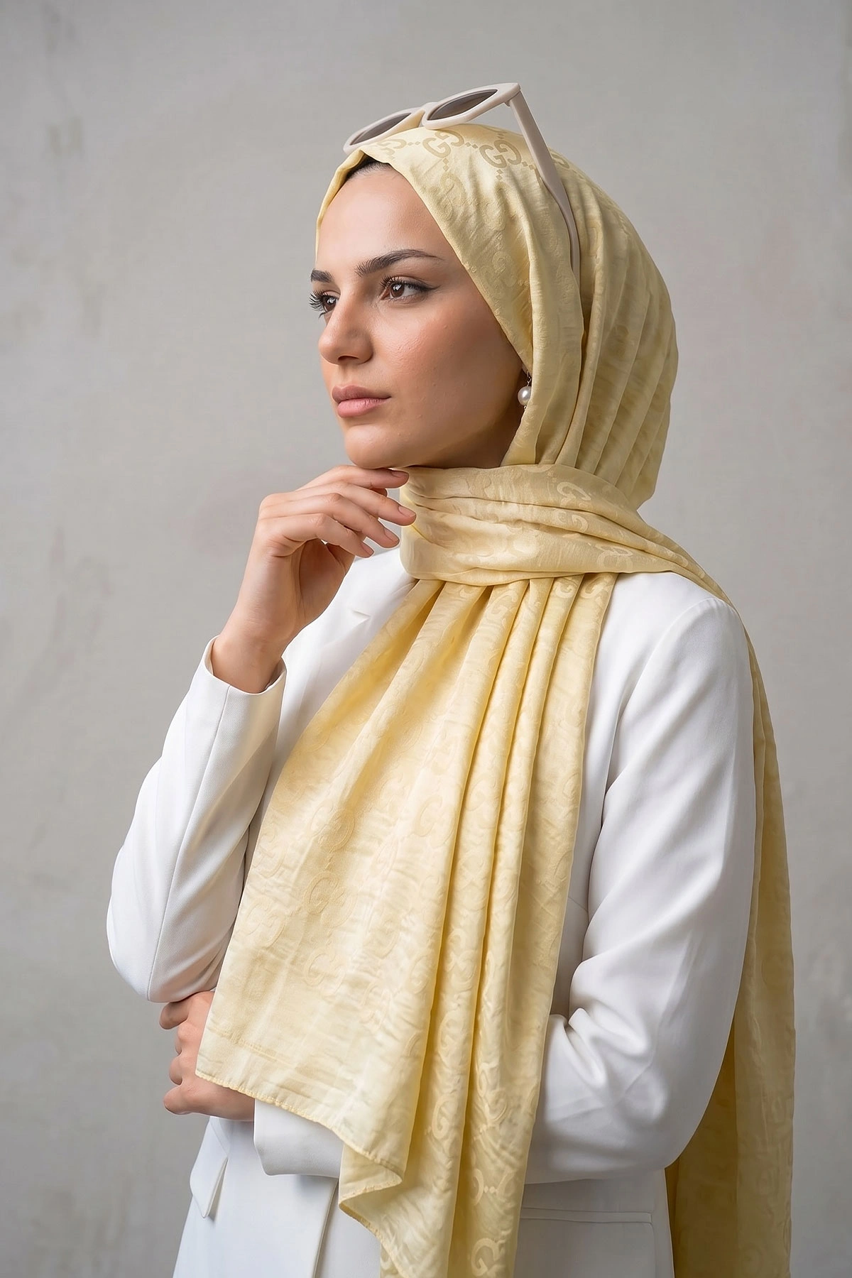 Sarı 70x180 Cm Elegance Premium Pamuk Jakar Şal 475026