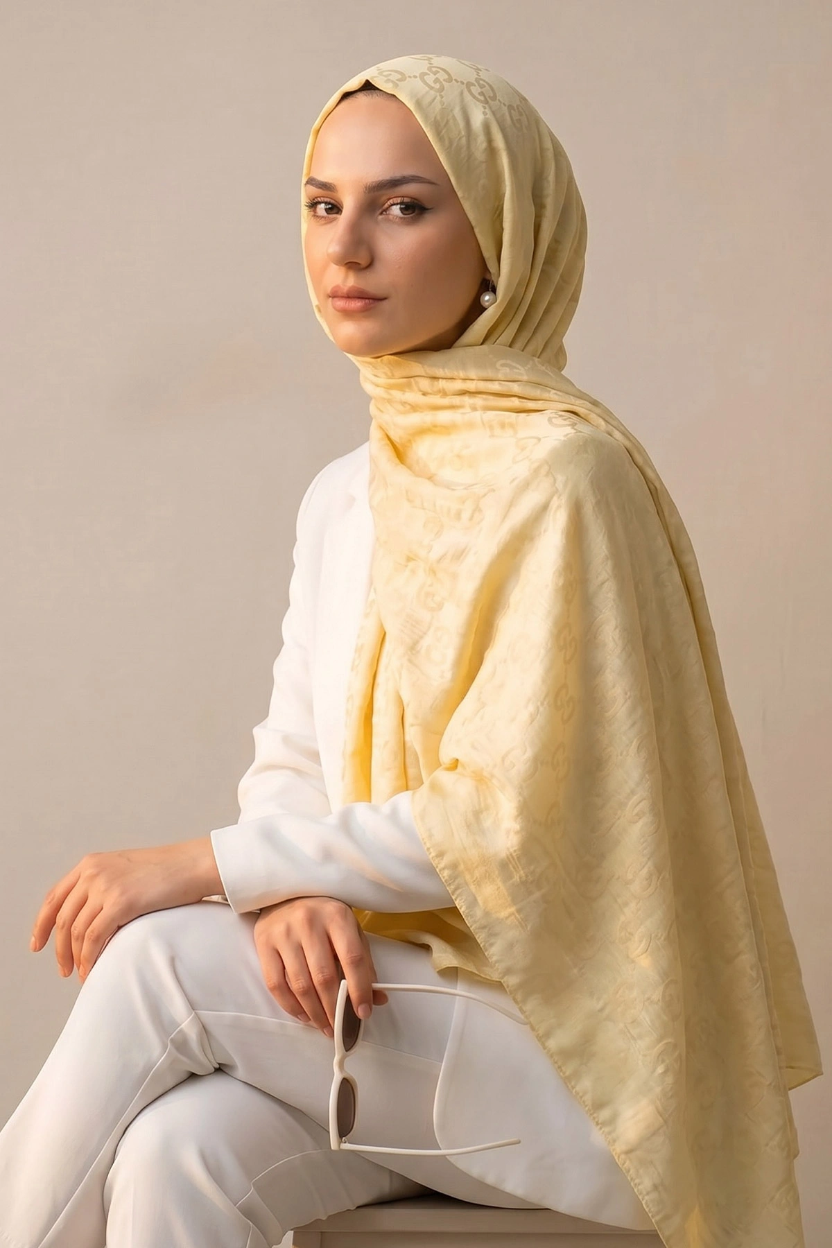 Sarı 70x180 Cm Elegance Premium Pamuk Jakar Şal 475026