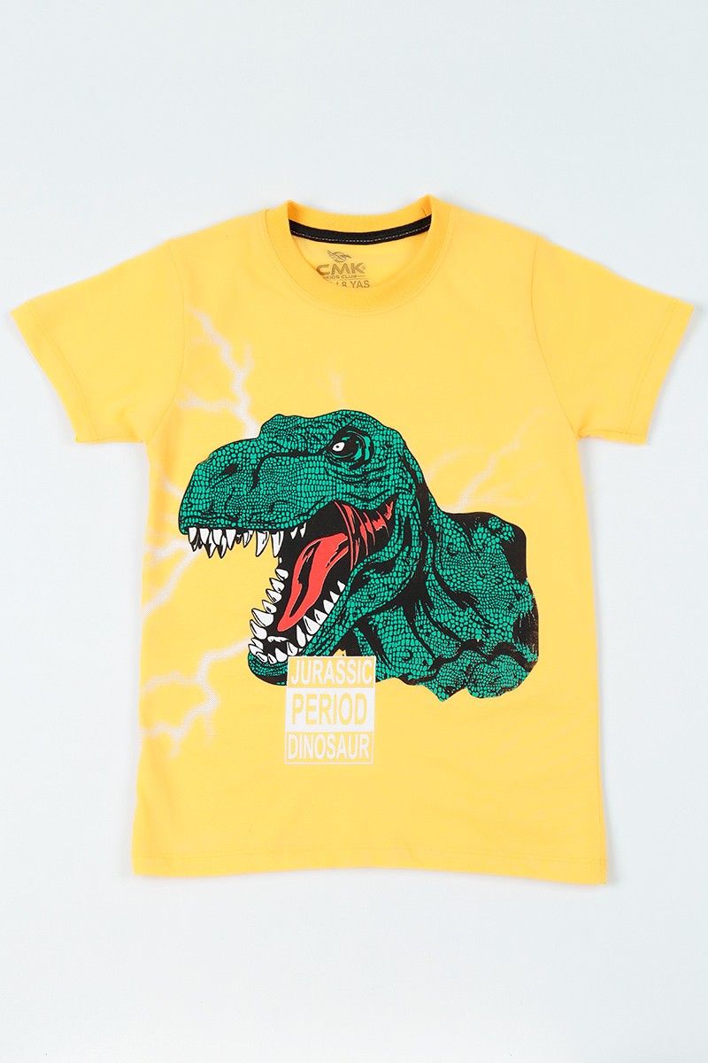 Sarı (8-12 yaş) Dinozor Baskılı Erkek Çocuk Tişört 107978