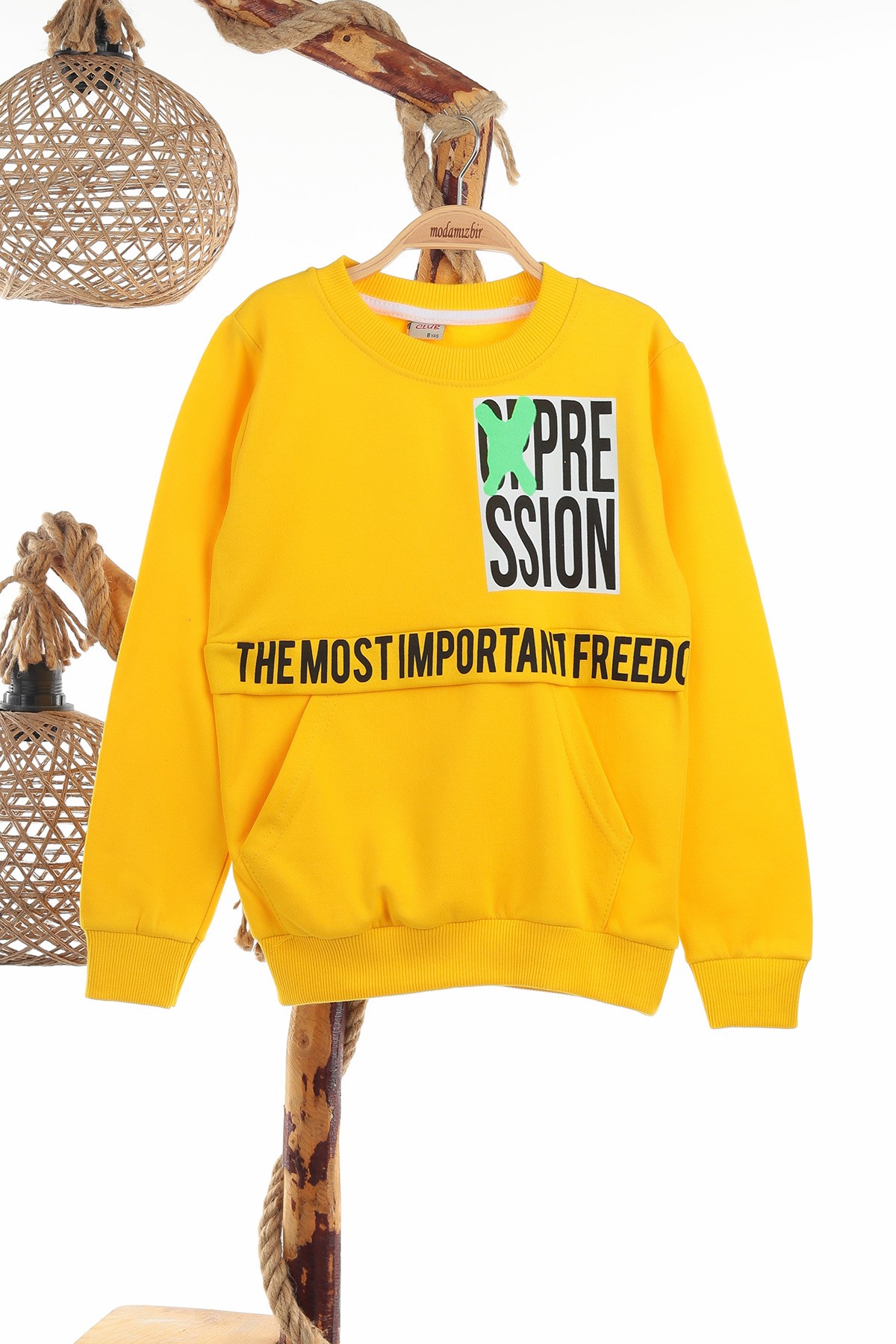 Sarı (8-12 Yaş) Freedom Baskılı İki İp Şardonlu Erkek Çocuk sweat 139792
