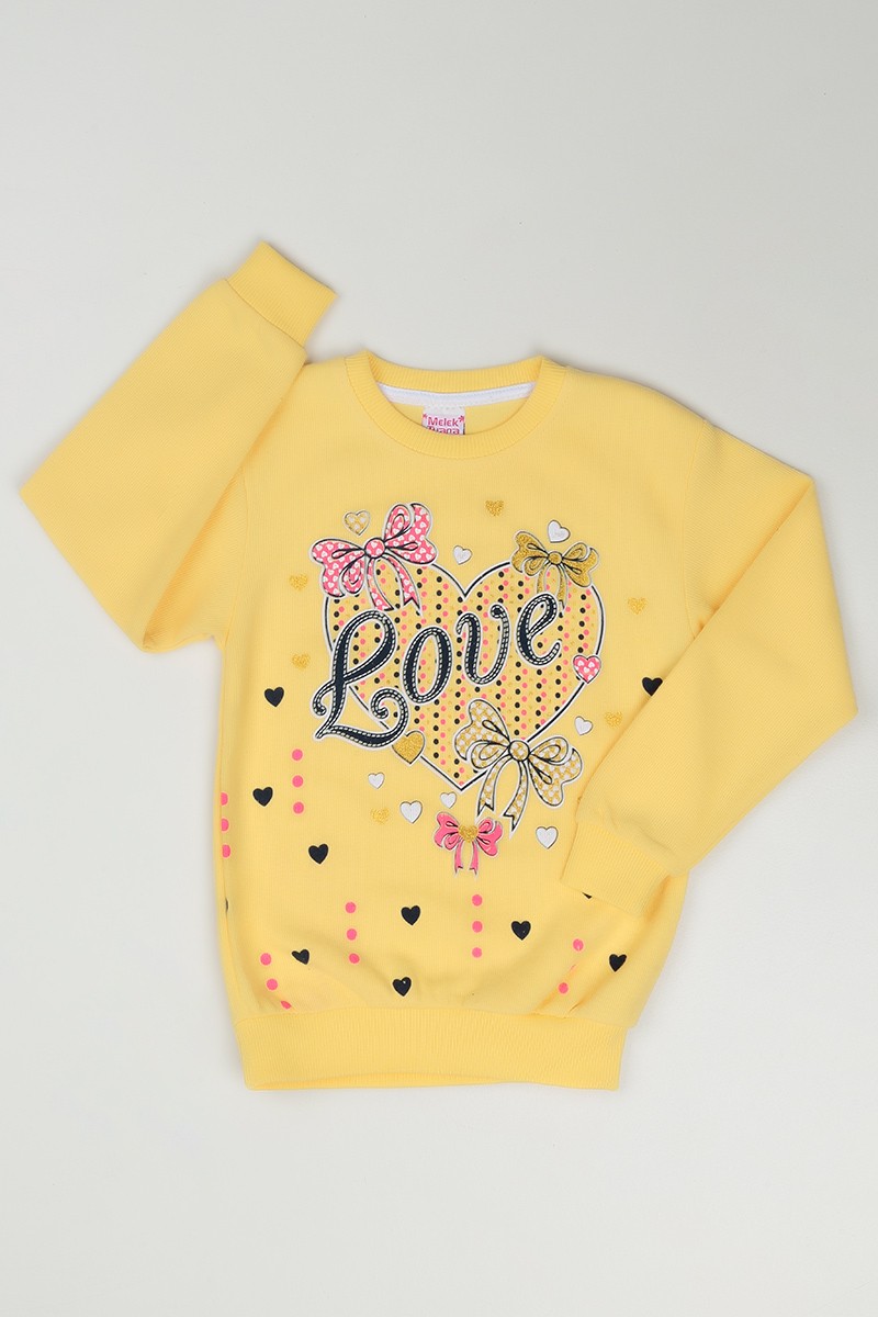 Sarı (8-12 Yaş) Love Baskılı Kız Çocuk Sweatshirt 86978