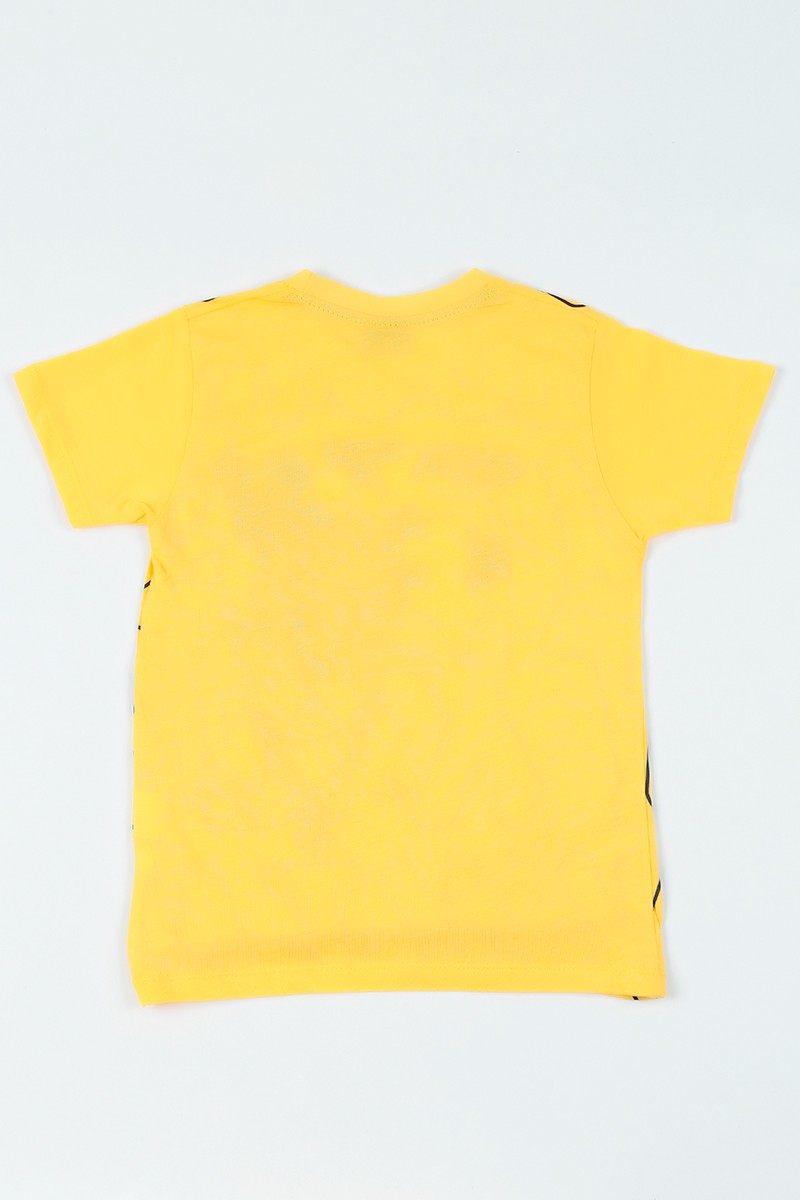Sarı (8-12 yaş) Zincir Kolyeli Köpek Baskılı Erkek Çocuk Tişört 108357
