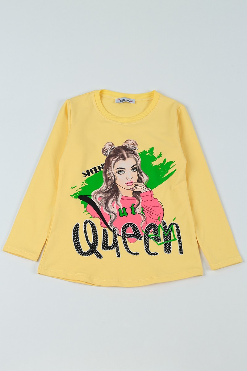 Sarı (8-14 Yaş) Queen Baskılı Kız Çocuk Sweatshirt 92876
