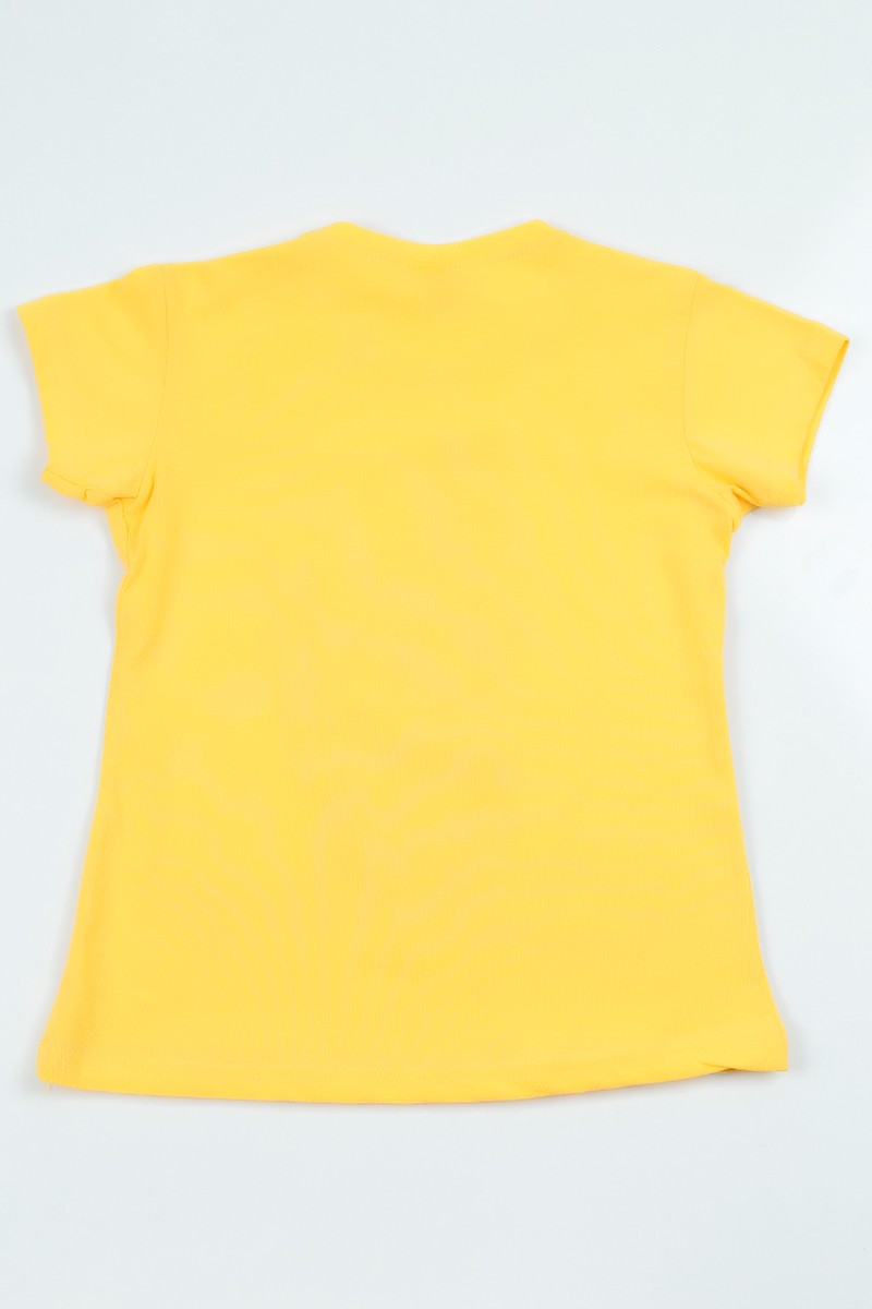 Sarı (9-12 Yaş) Baskılı Kız Çocuk Tişört 105284