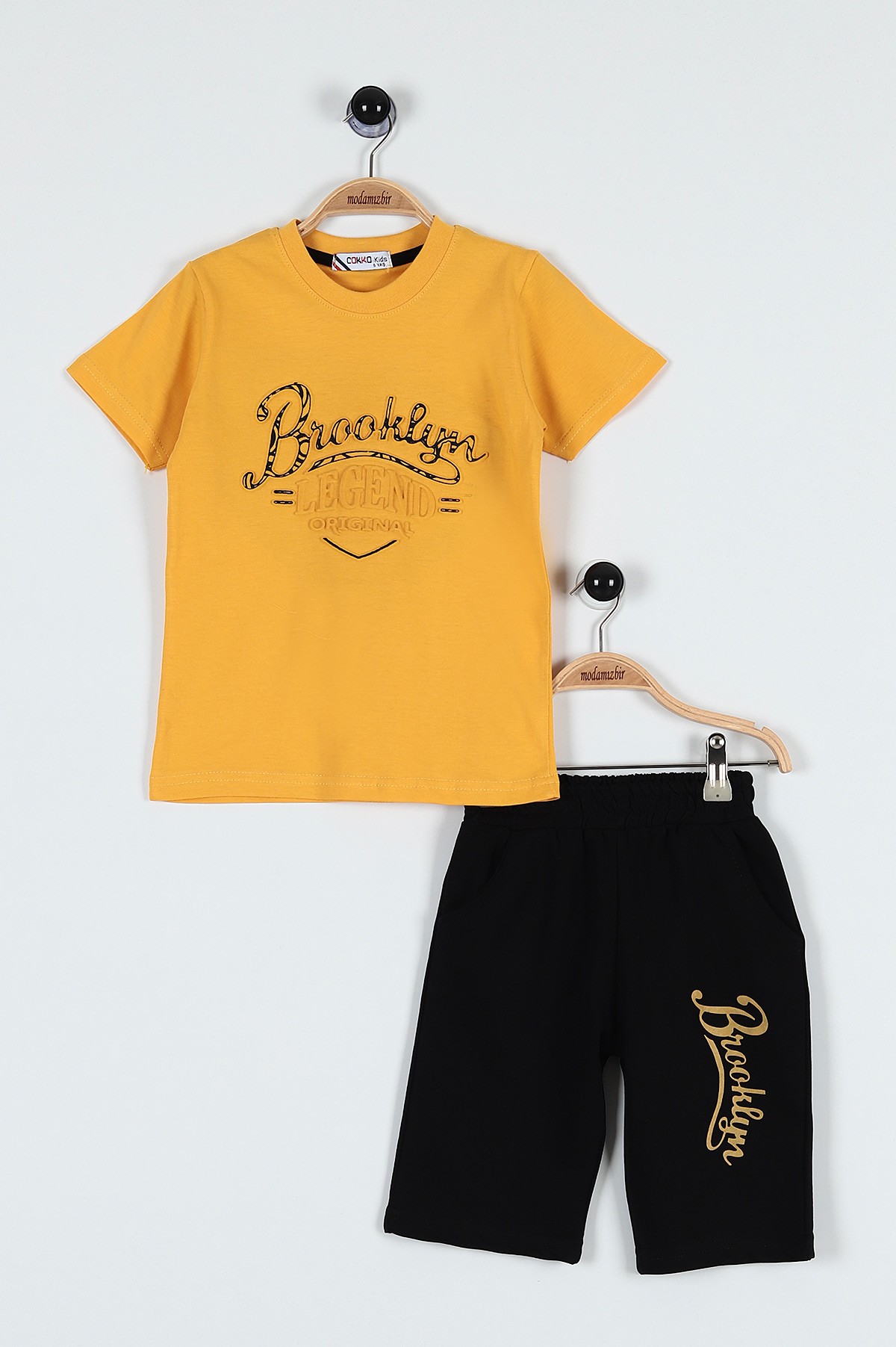 Sarı (9-12 Yaş) Brooklyn Legend Baskılı Belden Bağlamalı Erkek Çocuk Takım 183089