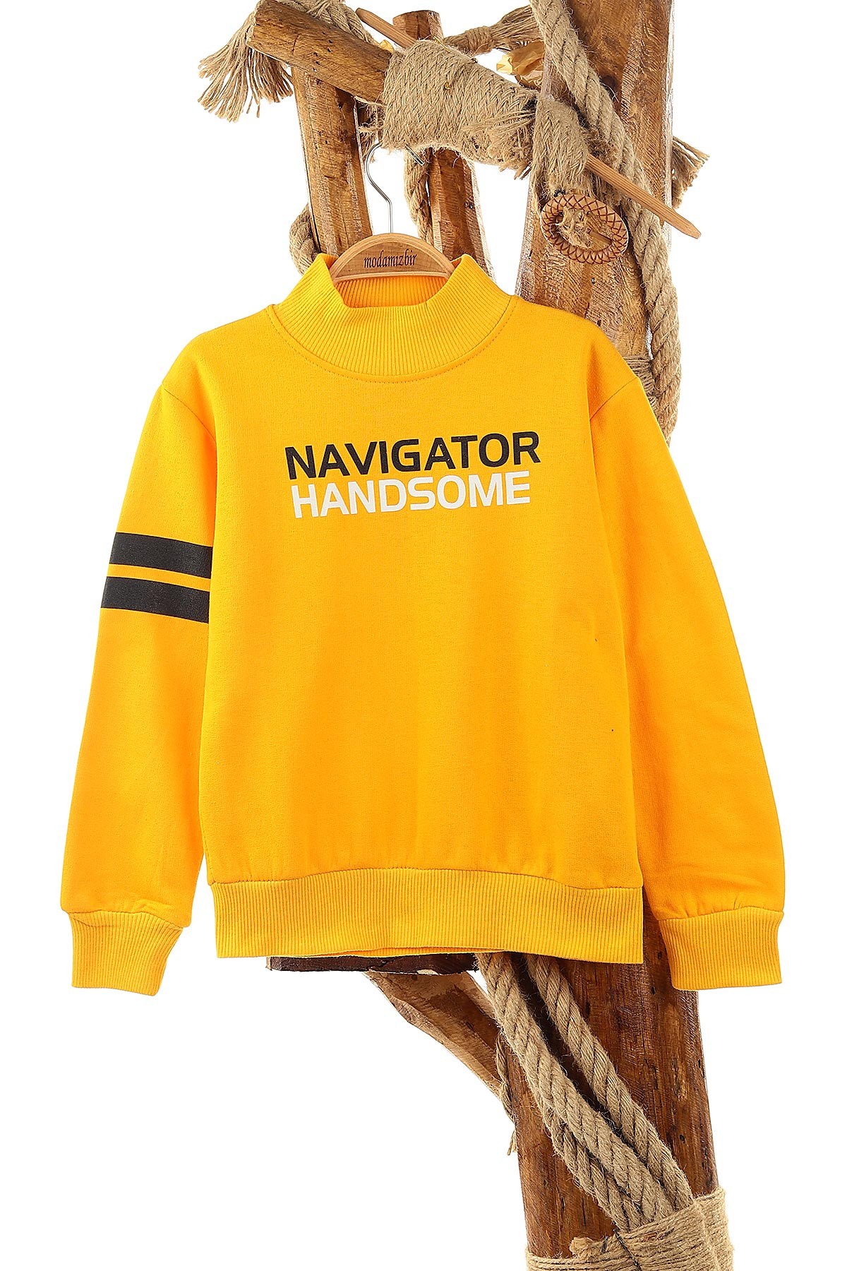 Sarı (9-12 Yaş) Navigatör Baskılı İki İp Şardonlu Erkek Çocuk Sweat 148939