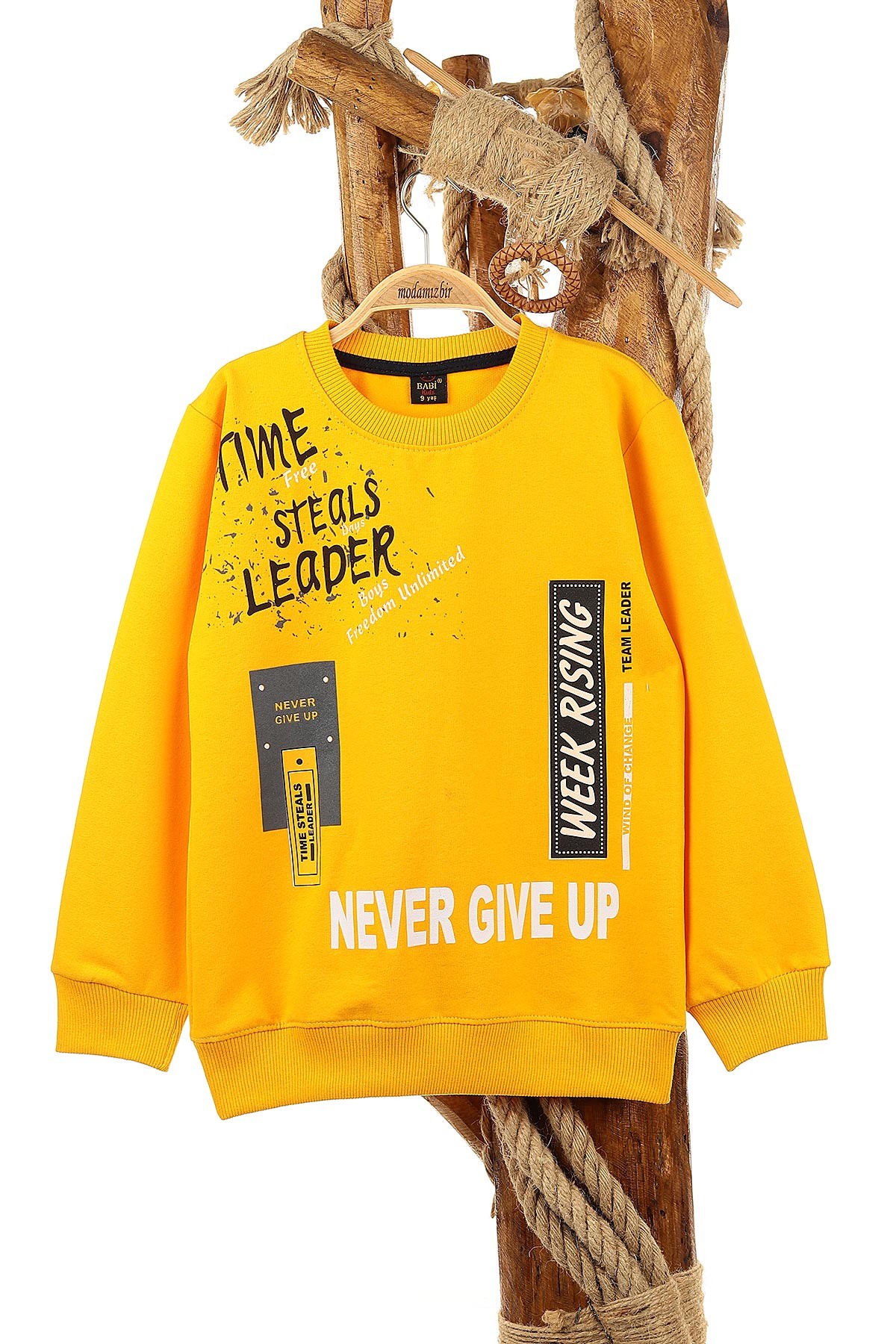 Sarı (9-12 Yaş) Never Gıve Up Baskılı Erkek Çocuk Sweat 150919