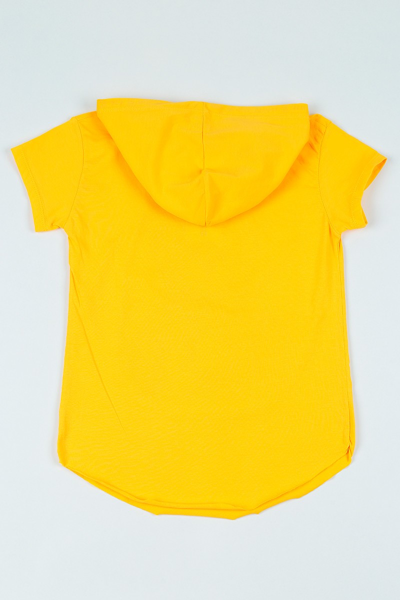 Sarı (9-12 yaş) Oval Kesim Ayı Baskılı Kız Çocuk Tişört 105787