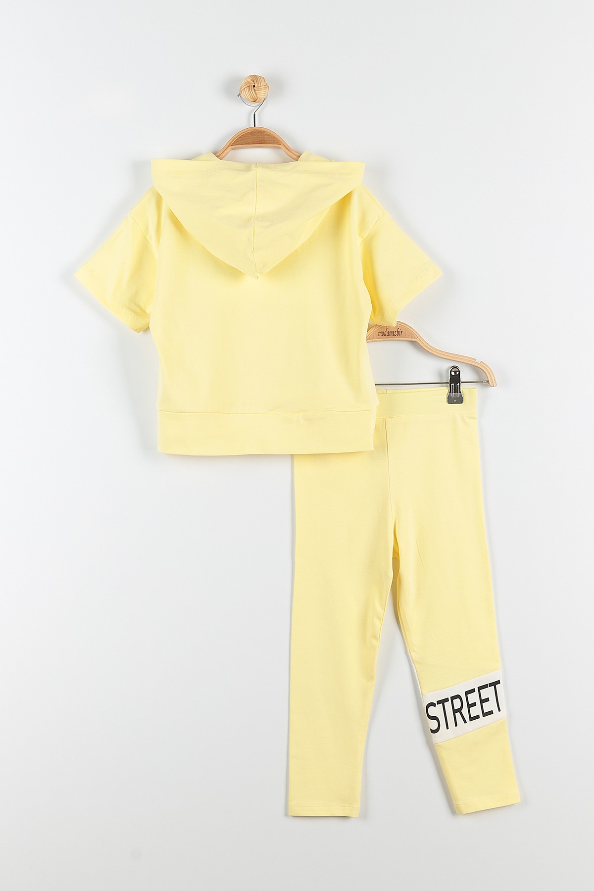 Sarı (9-12 Yaş) Street Wear Baskılı Kapüşon Detaylı Kız Çocuk Takım 176955