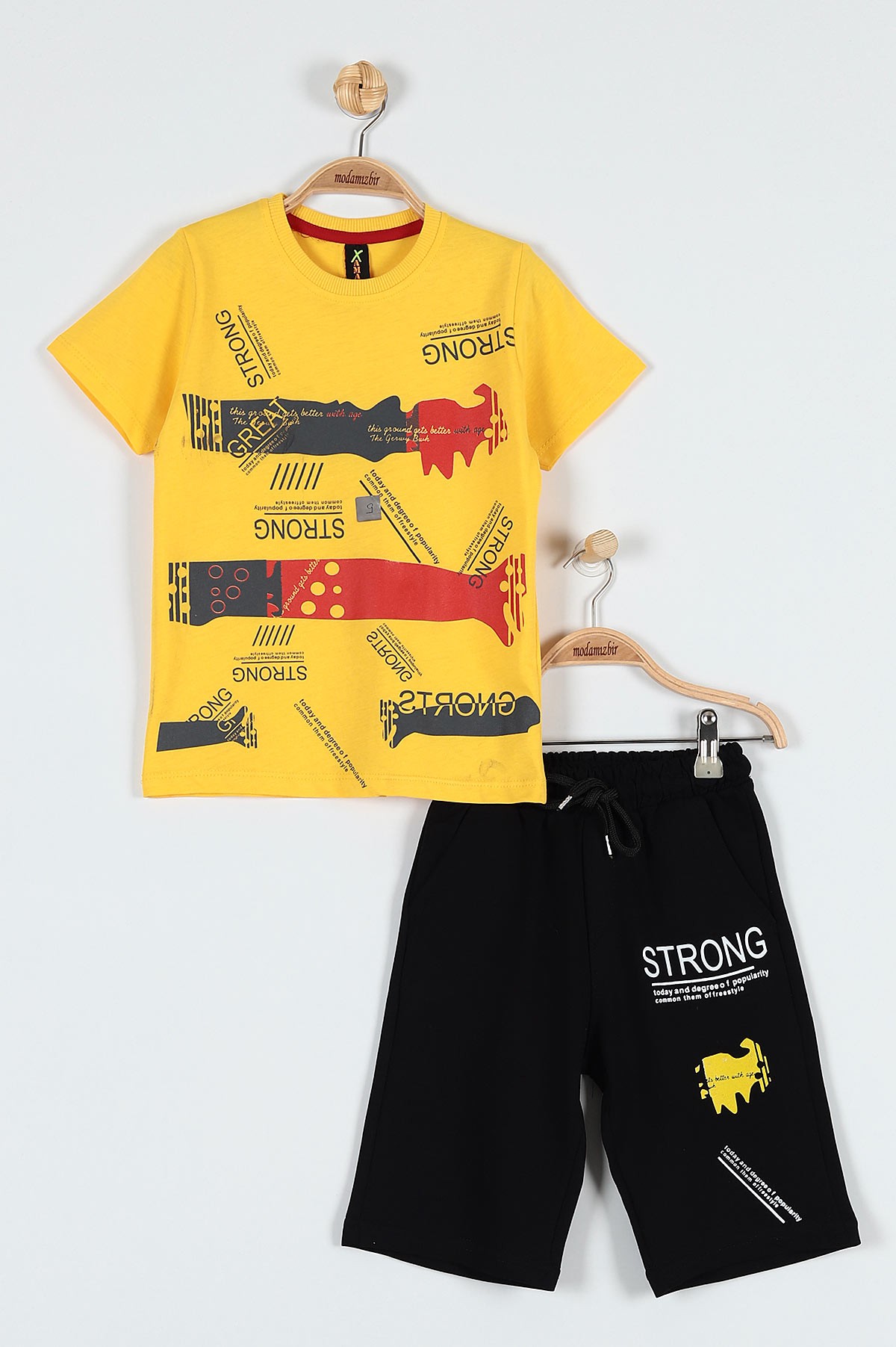 Sarı (9-12 Yaş) Strong Baskılı Belden Bağlamalı Erkek Çocuk Takım 183051