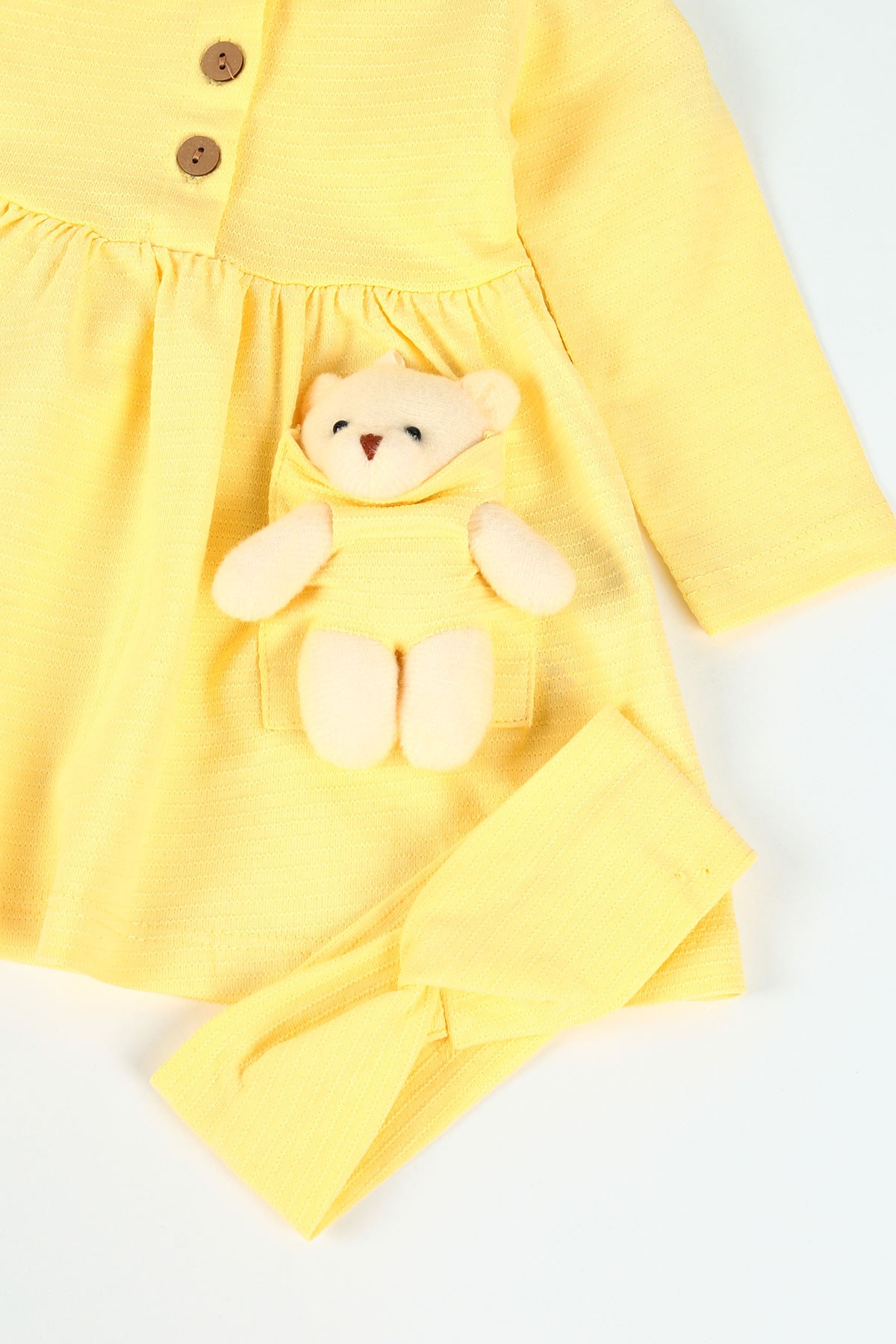 Sarı (9-24 ay) Ayıcıklı Kız Çocuk Elbise 125142