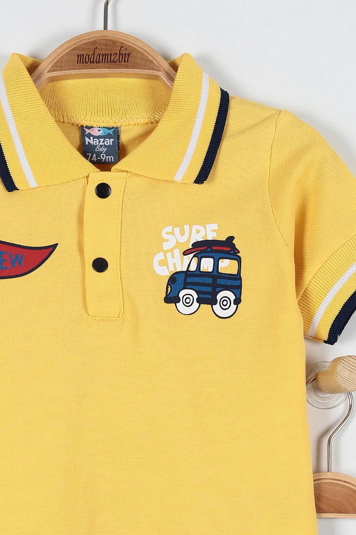 Sarı (9-24 Ay) Crew Surf Baskılı Şortlu Erkek Bebe Takım 182589