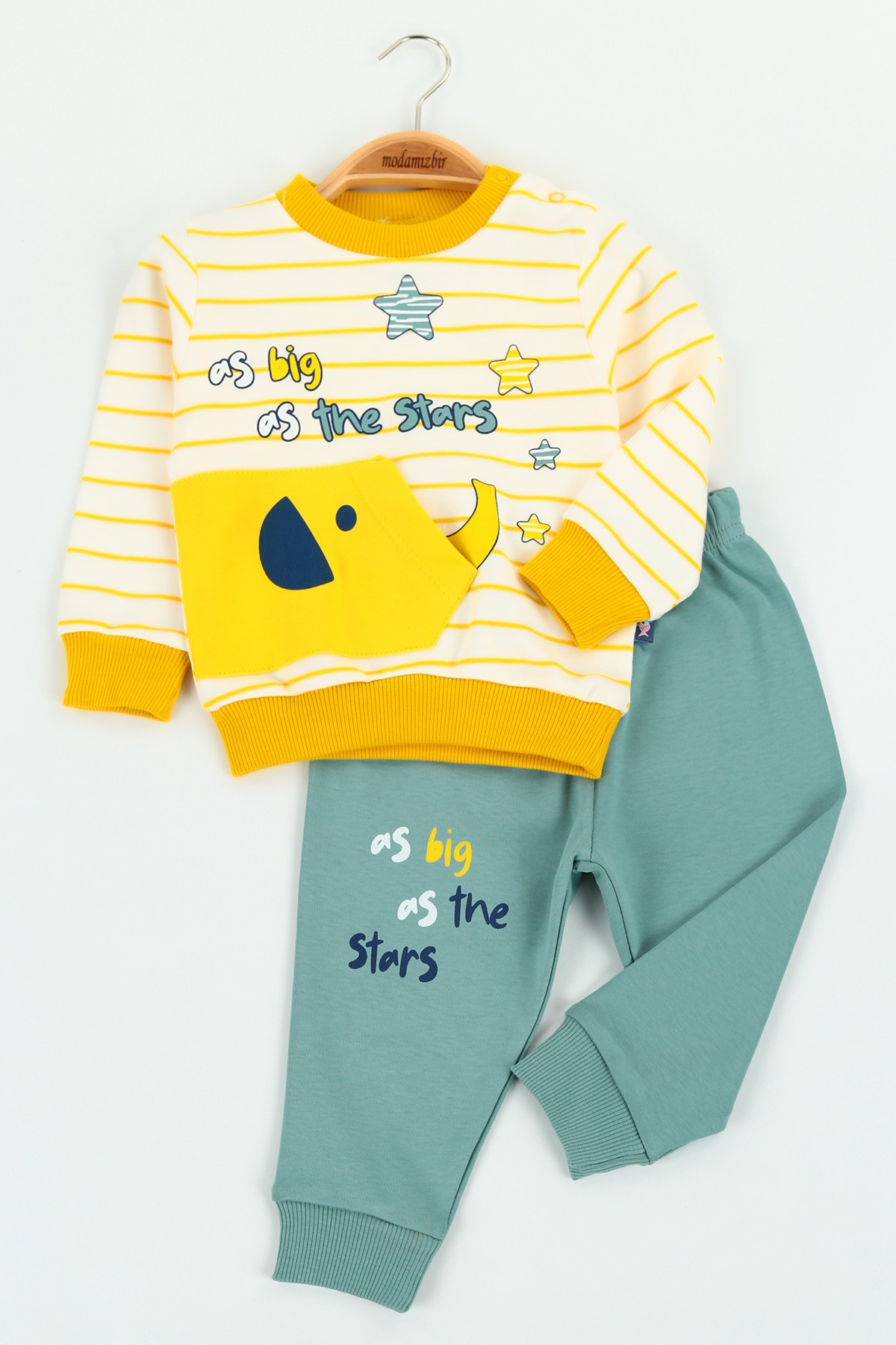 Sarı (9-24 ay) Fil Cep Tasarım Erkek Çocuk Pijama Takım 127106
