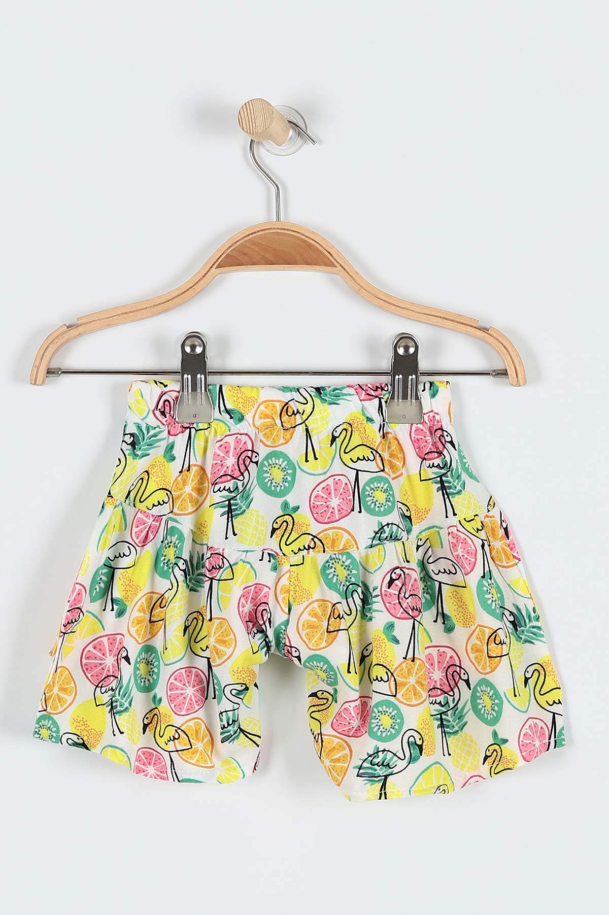 Sarı (9-24 Ay) Flamingo Çiçek Baskılı Omuz Fiyonk Detaylı Şortlu Kız Bebe Takım 182604