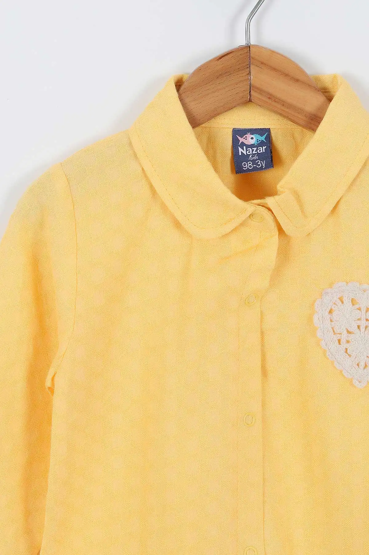 Sarı (9-24 Ay) Kalp Nakışlı Keten Pantolonlu Kız Bebek 2'li Takım 335477