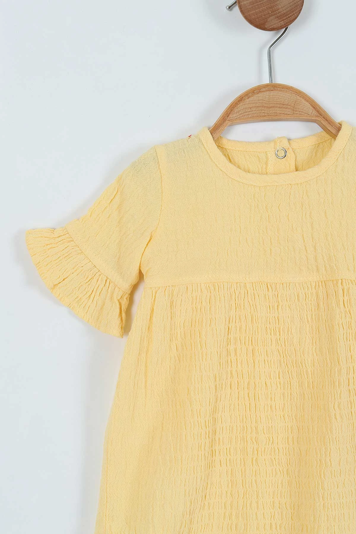 Sarı (9-24 Ay) Müslin Kumaş Bebe Yaka Bandanalı Kız Bebek Takım 263830