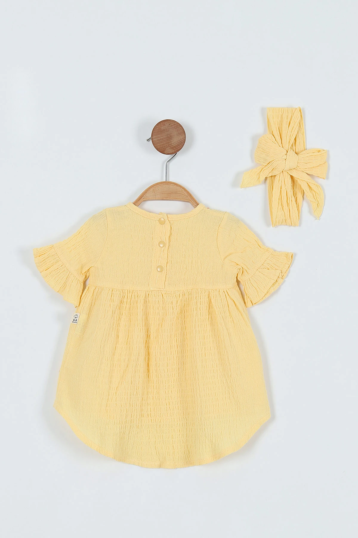 Sarı (9-24 Ay) Müslin Kumaş Bebe Yaka Bandanalı Kız Bebek Takım 263830