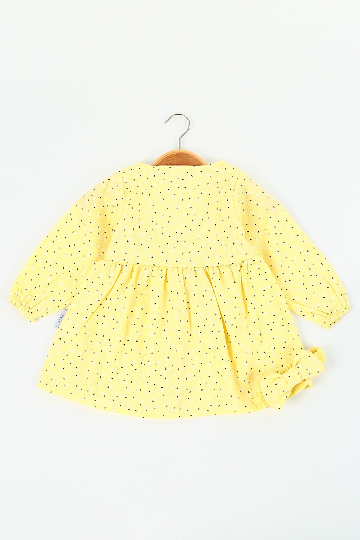 Sarı (9-24 ay) Önü Düğmeli Desenli Kız Çocuk Elbise 125159