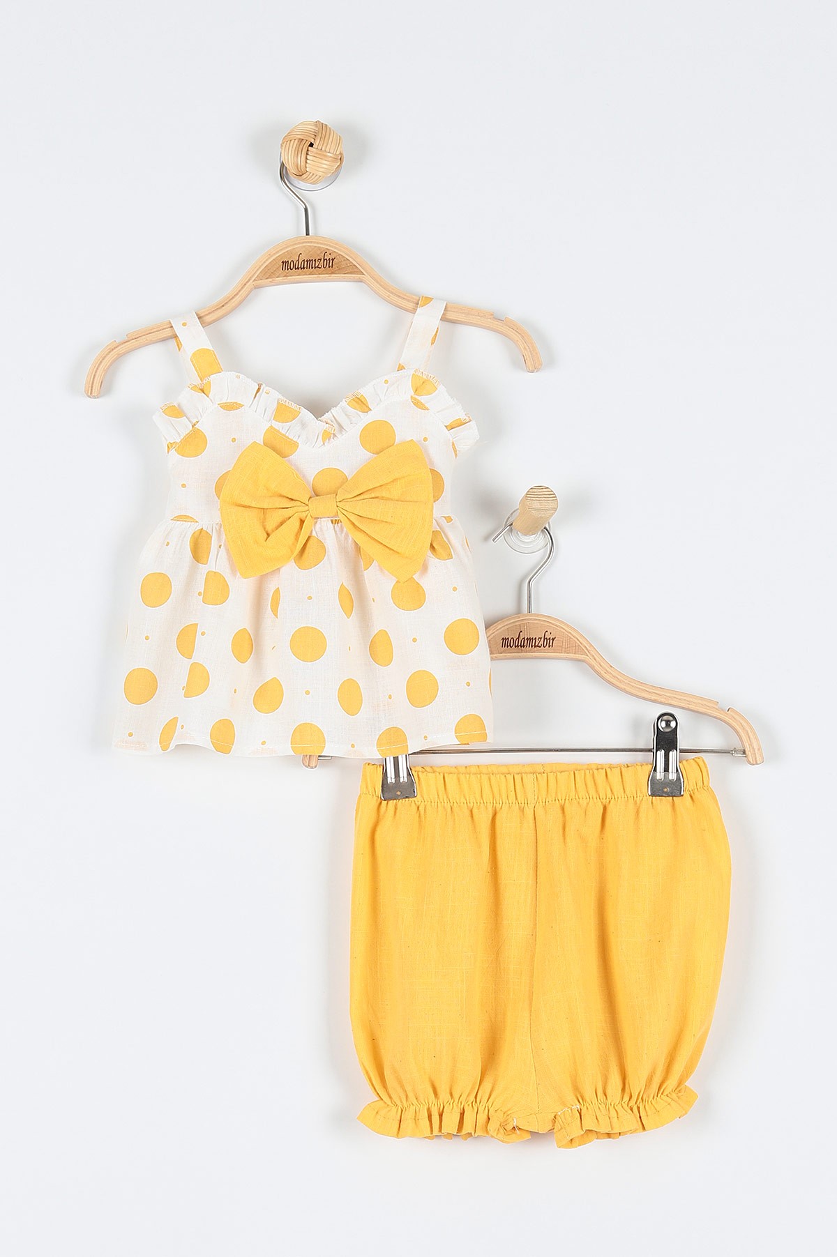 Sarı (9-24 Ay) Puanlı Fiyonklu Kız Bebe Takım 179989