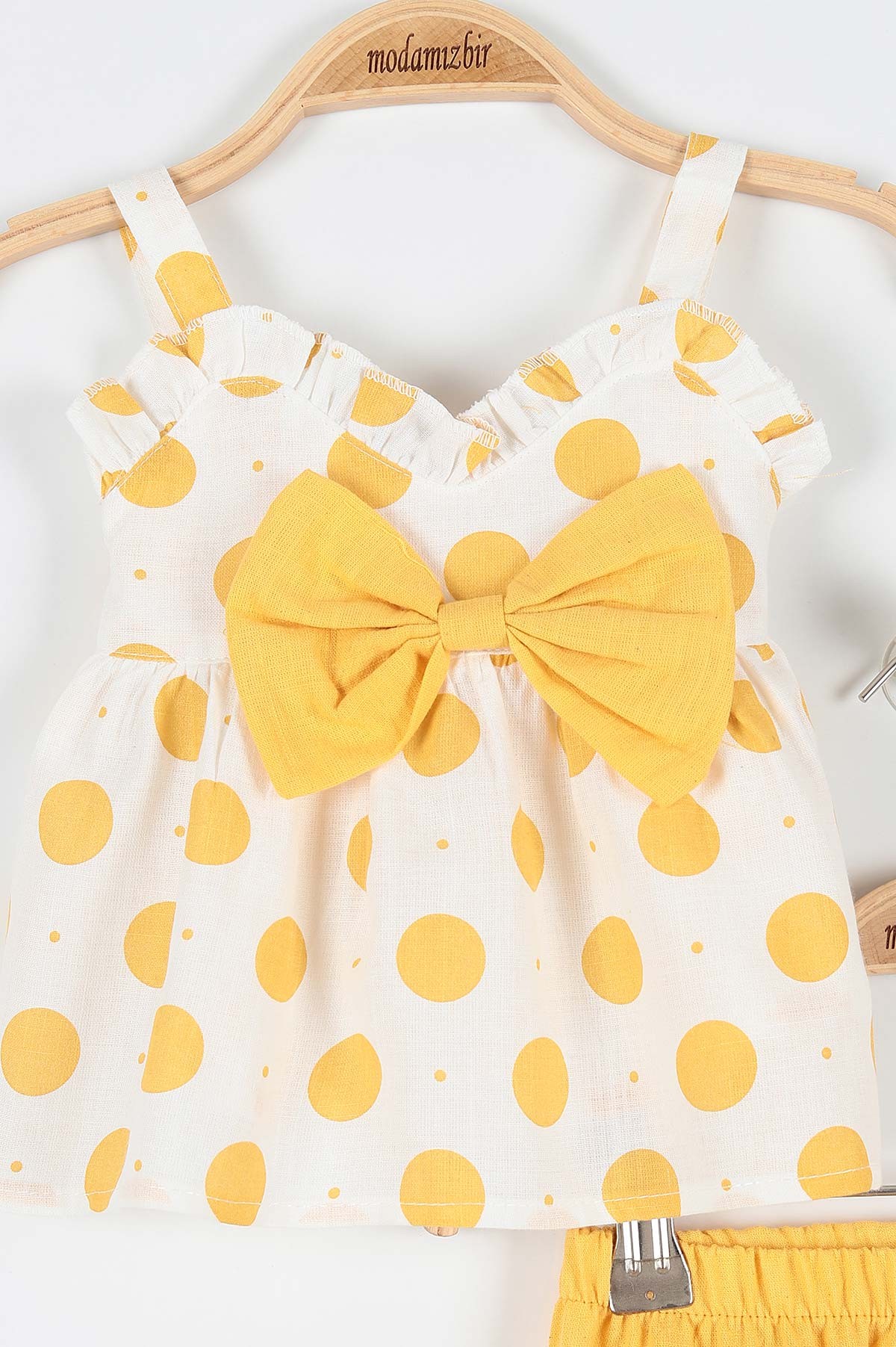 Sarı (9-24 Ay) Puanlı Fiyonklu Kız Bebe Takım 179989