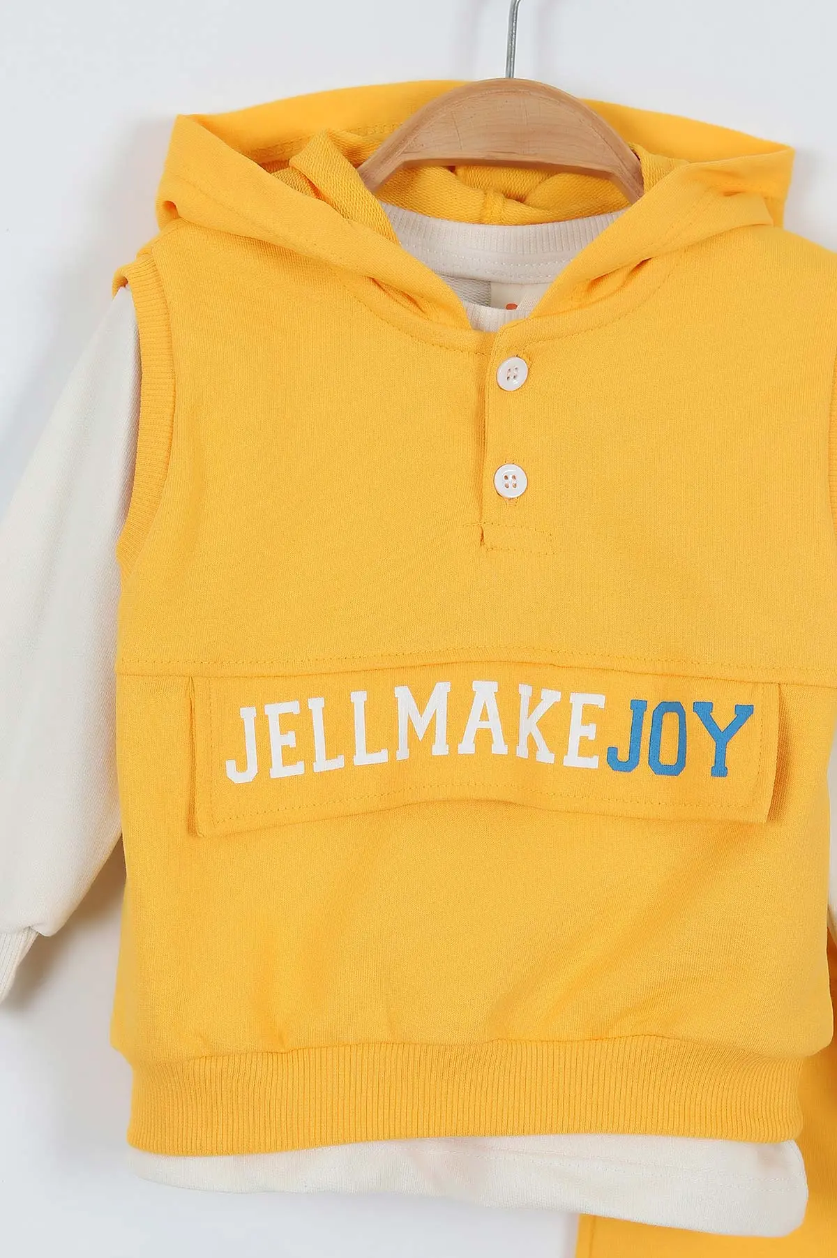 Sarı (9-24 Ay)Kolsuz Kapüşonlu Sweatshirtlü Erkek Bebek Takım 345278