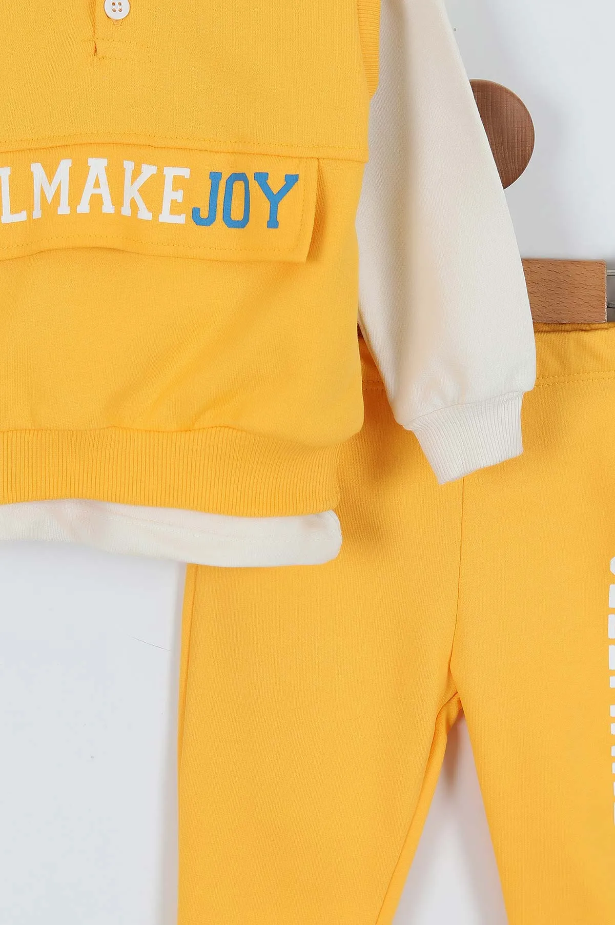 Sarı (9-24 Ay)Kolsuz Kapüşonlu Sweatshirtlü Erkek Bebek Takım 345278