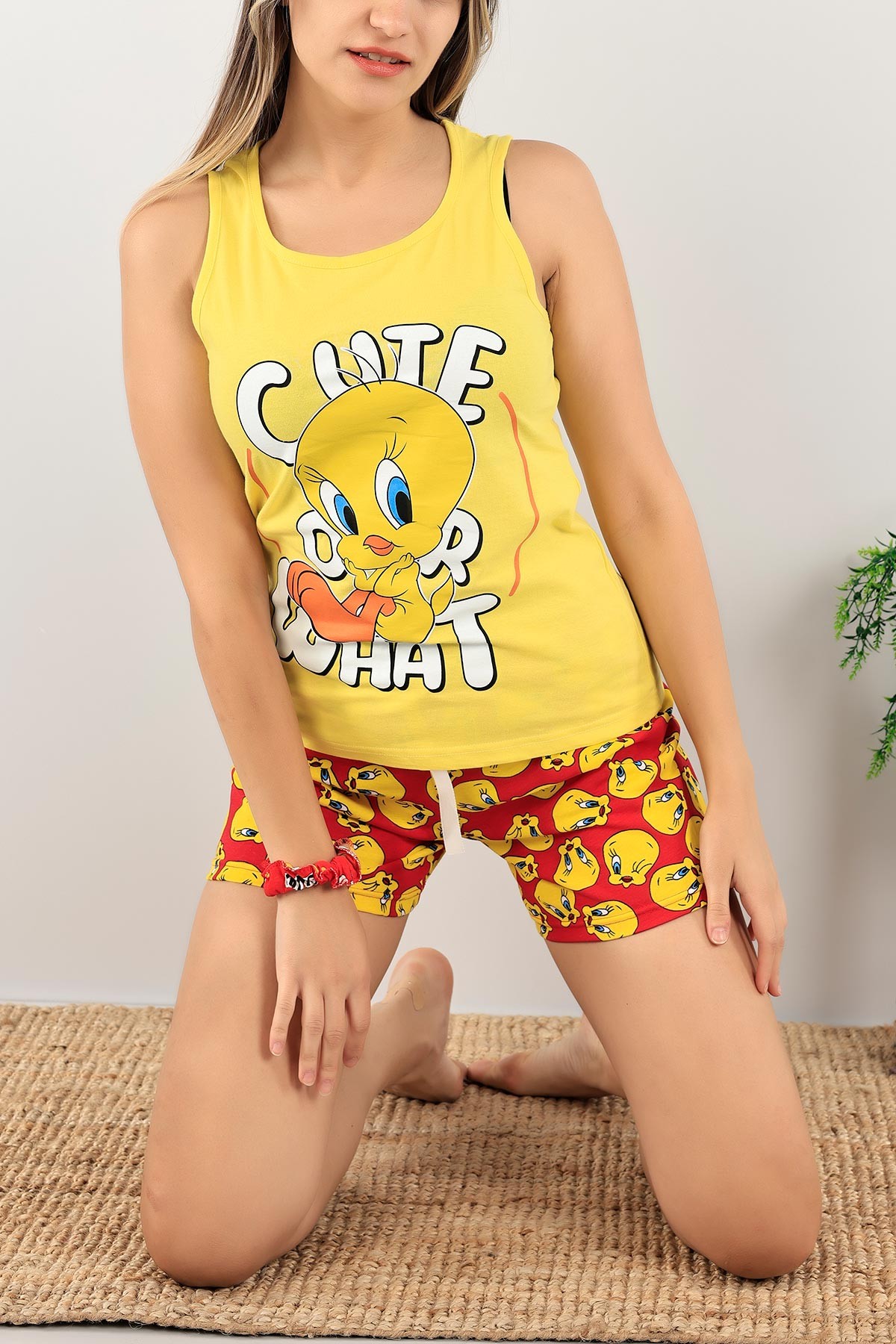 Sarı Baskılı Bayan Pijama Takımı 115550