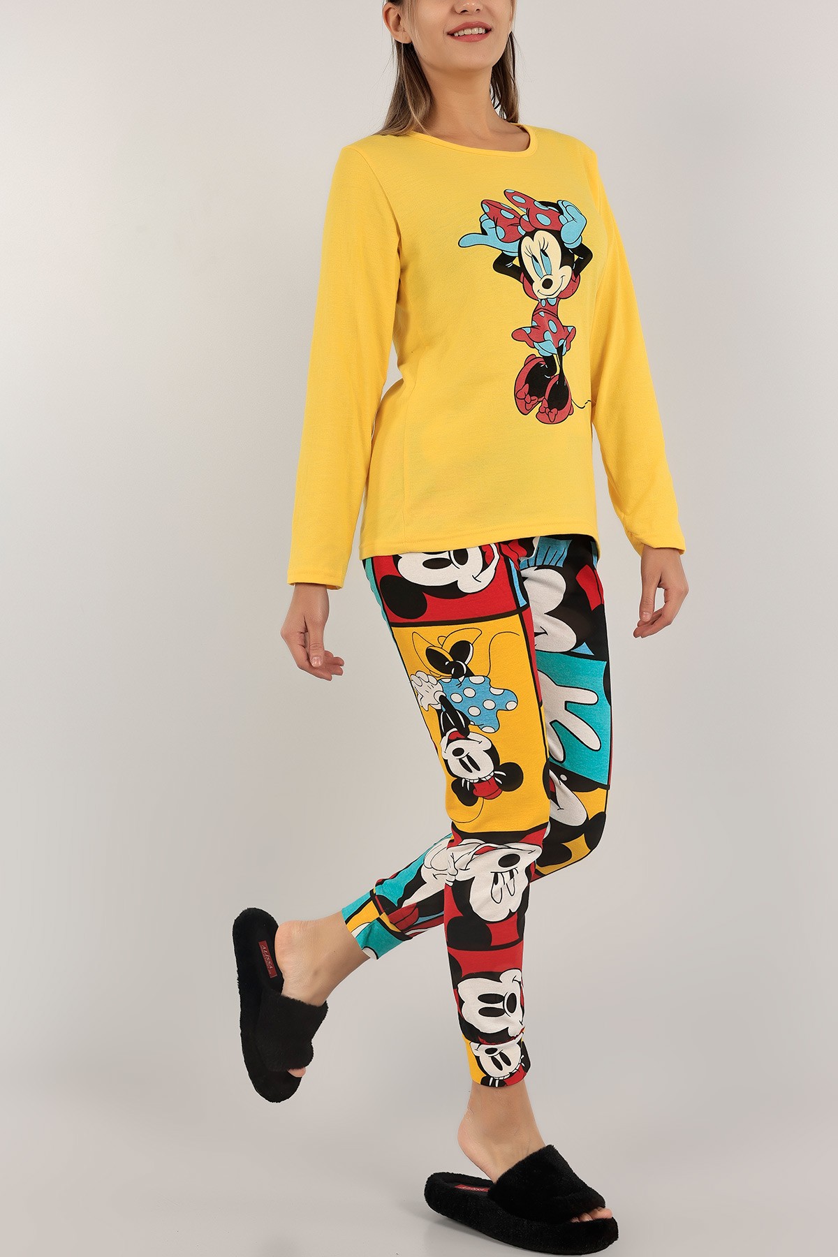 Sarı Baskılı Bayan Pijama Takımı 138361