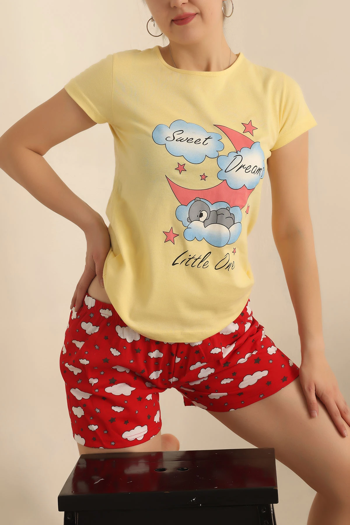 Sarı Baskılı Bayan Pijama Takımı 165729