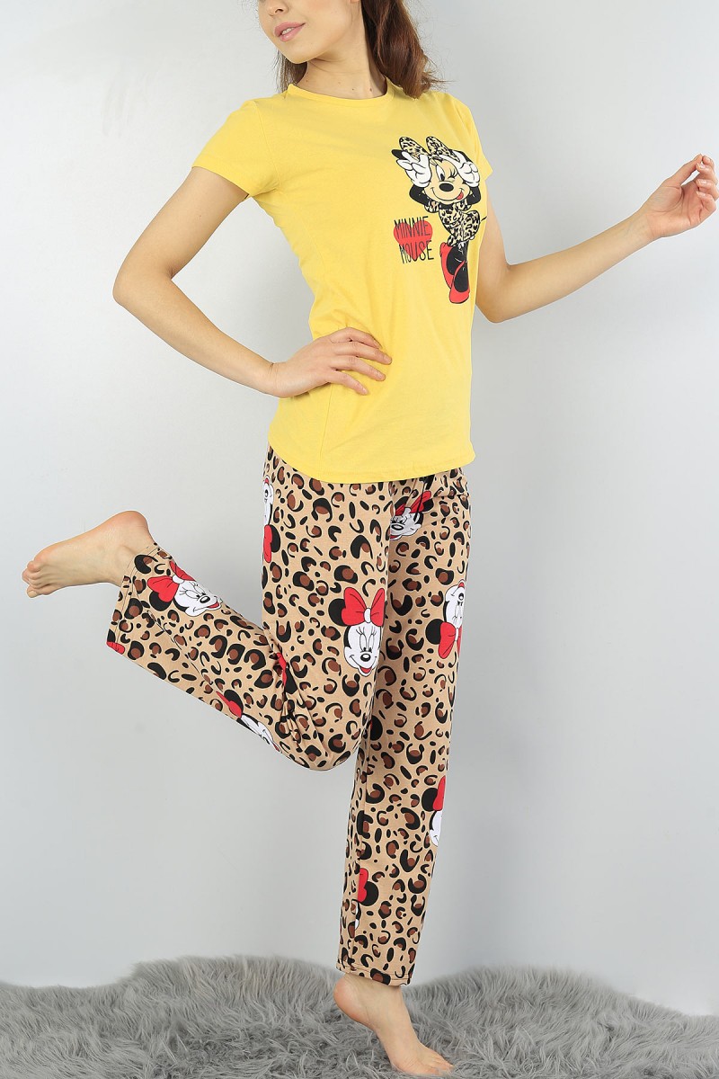 Sarı Baskılı Bayan Pijama Takımı 52028
