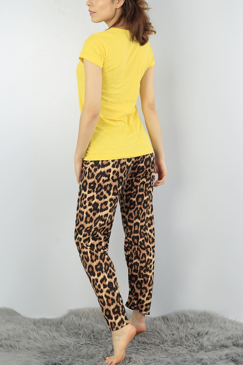 Sarı Baskılı Bayan Pijama Takımı 52036