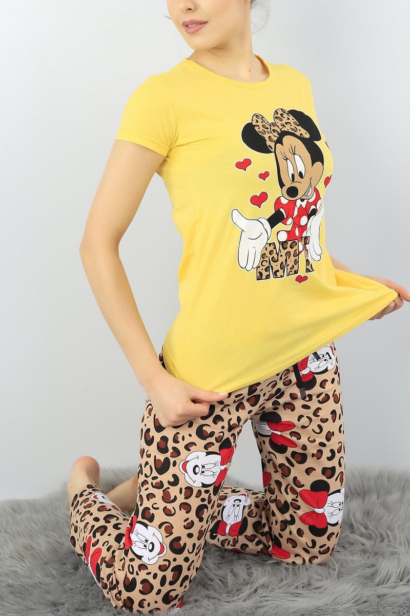 Sarı Baskılı Bayan Pijama Takımı 52159