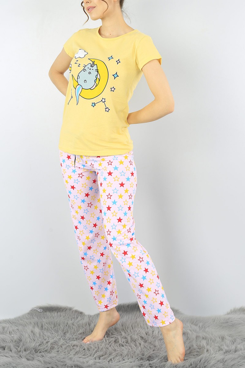Sarı Baskılı Bayan Pijama Takımı 52276
