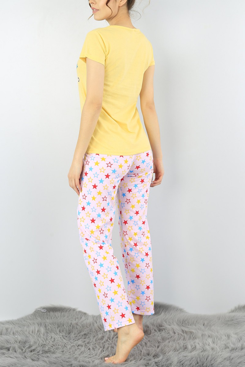 Sarı Baskılı Bayan Pijama Takımı 52276