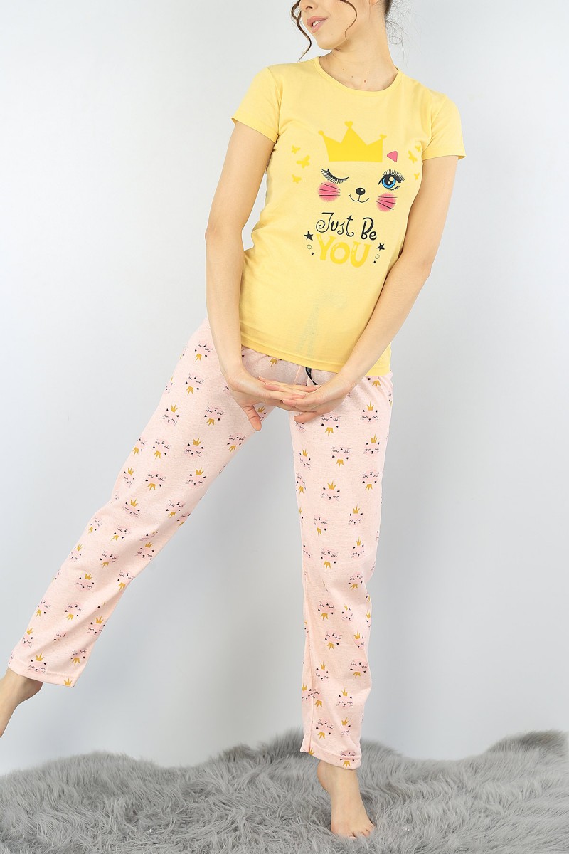 Sarı Baskılı Bayan Pijama Takımı 52280