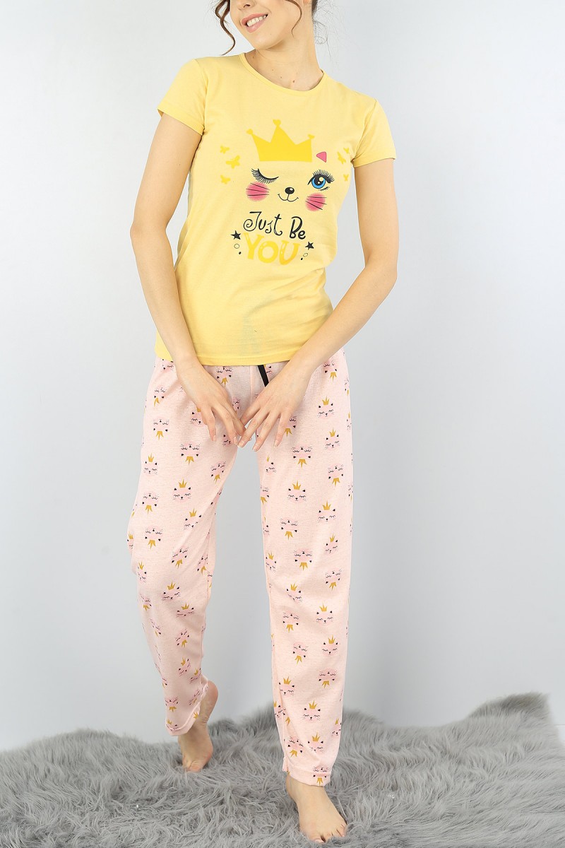 Sarı Baskılı Bayan Pijama Takımı 52280
