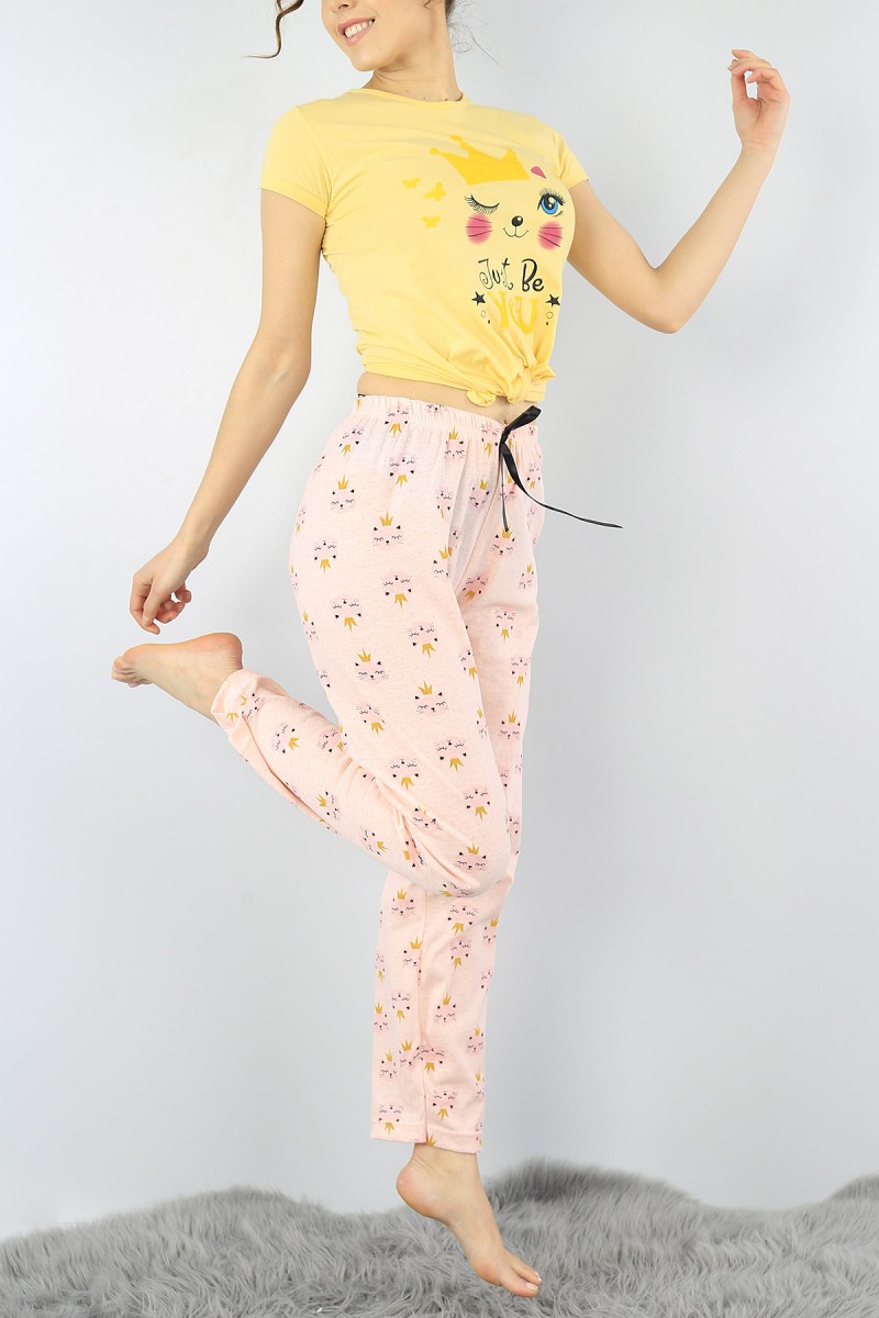 Sarı Baskılı Bayan Pijama Takımı 52280
