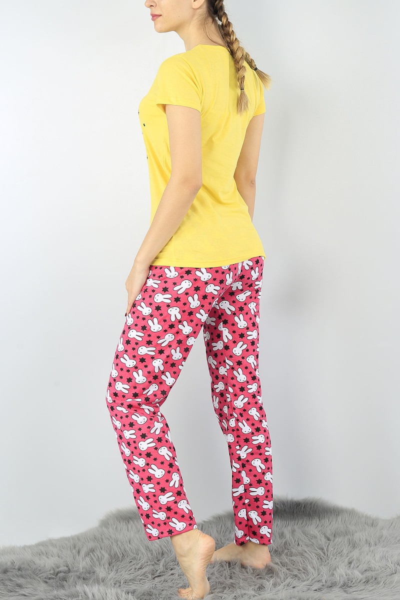 Sarı Baskılı Bayan Pijama Takımı 52308