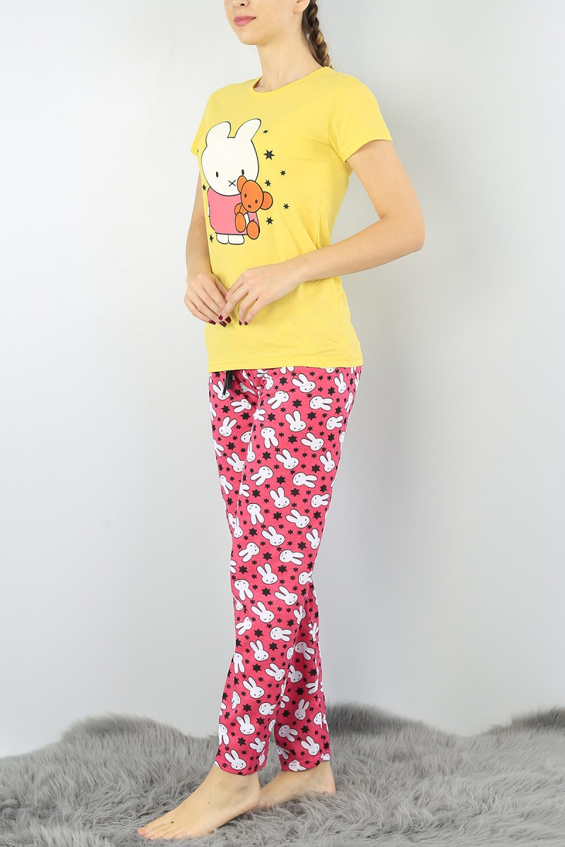Sarı Baskılı Bayan Pijama Takımı 52308
