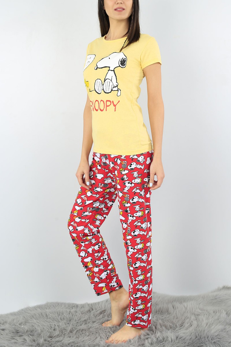 Sarı Baskılı Bayan Pijama Takımı 52371