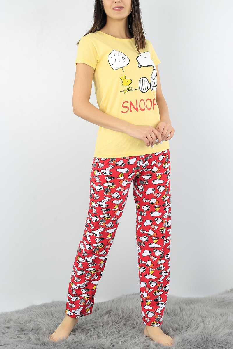 Sarı Baskılı Bayan Pijama Takımı 52371